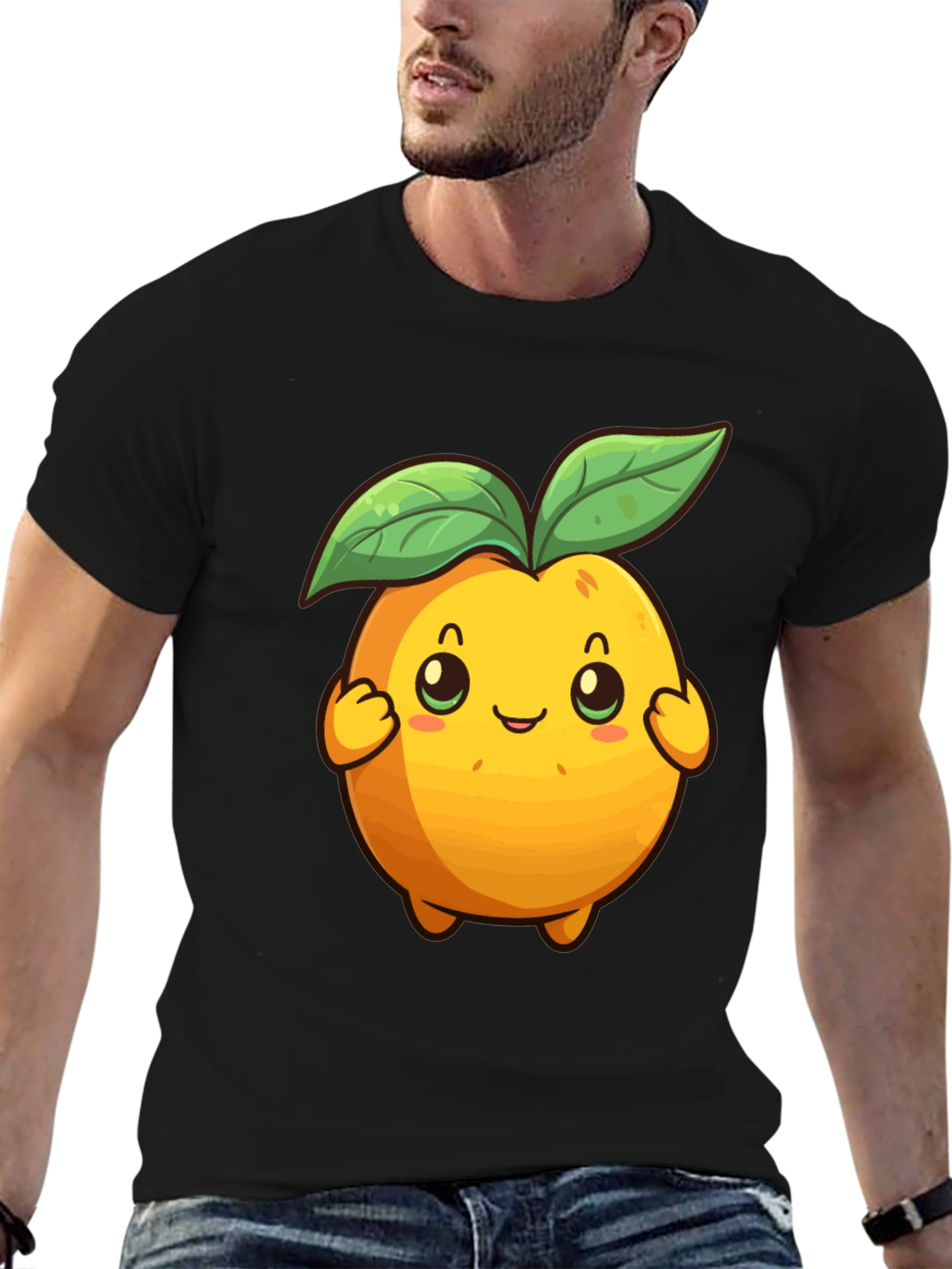 Cute Cartoon Fruit Graphic Tee - Black