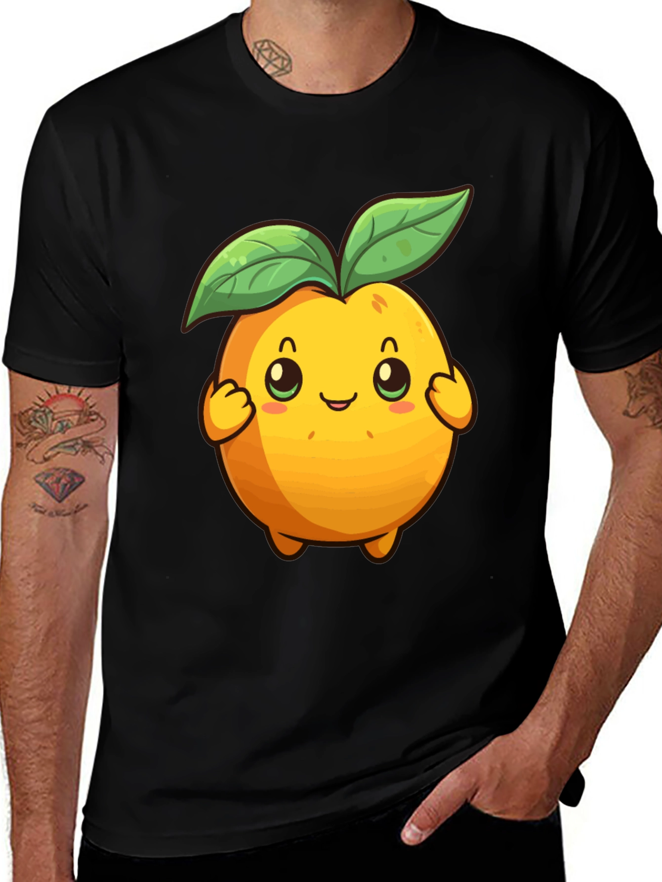 Cute Cartoon Fruit Graphic Tee - Black