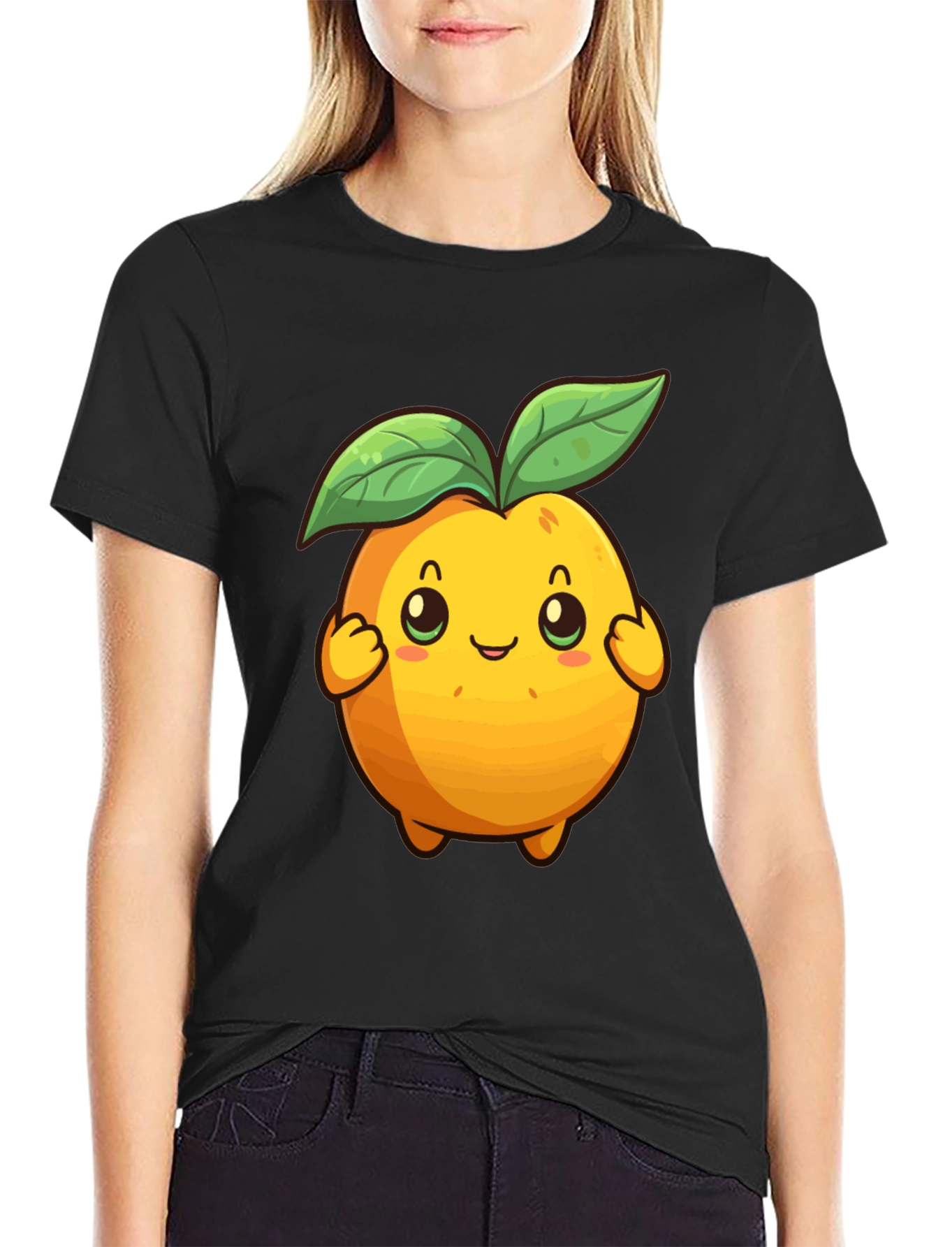 Cute Cartoon Fruit Graphic Tee - Black