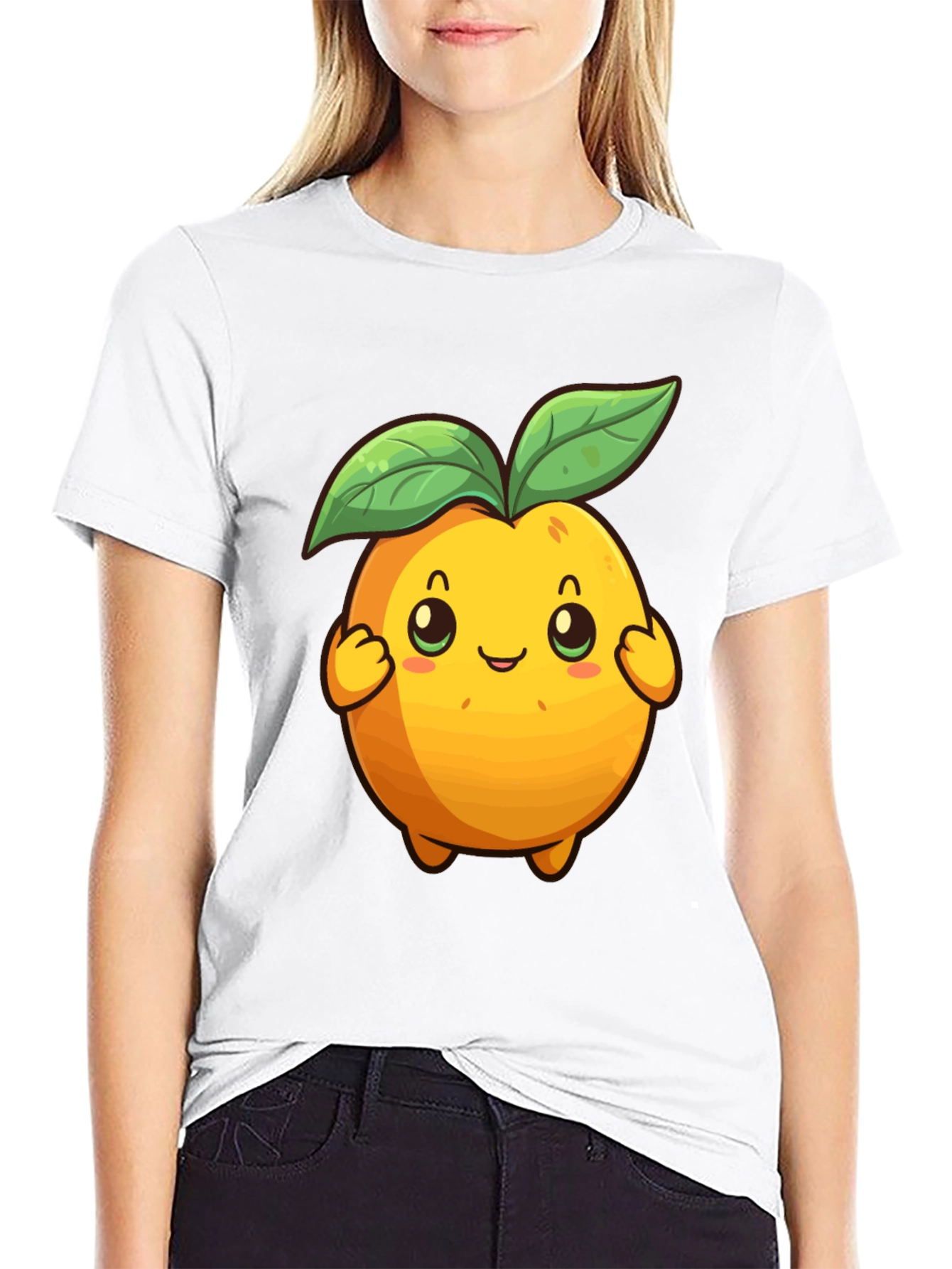 Cute Cartoon Fruit Graphic Tee - Black