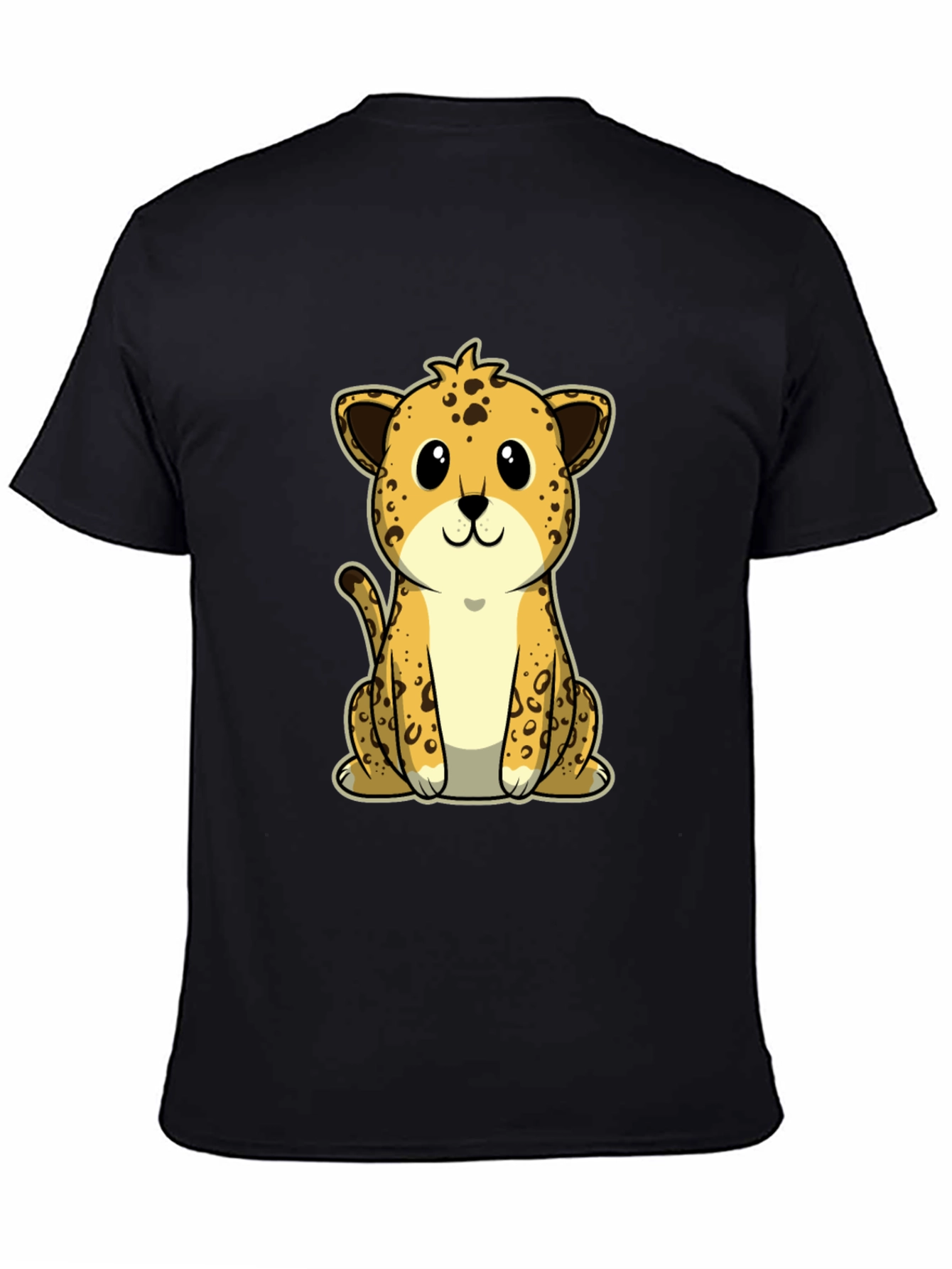Cute Cartoon Leopard Graphic Tee - Black
