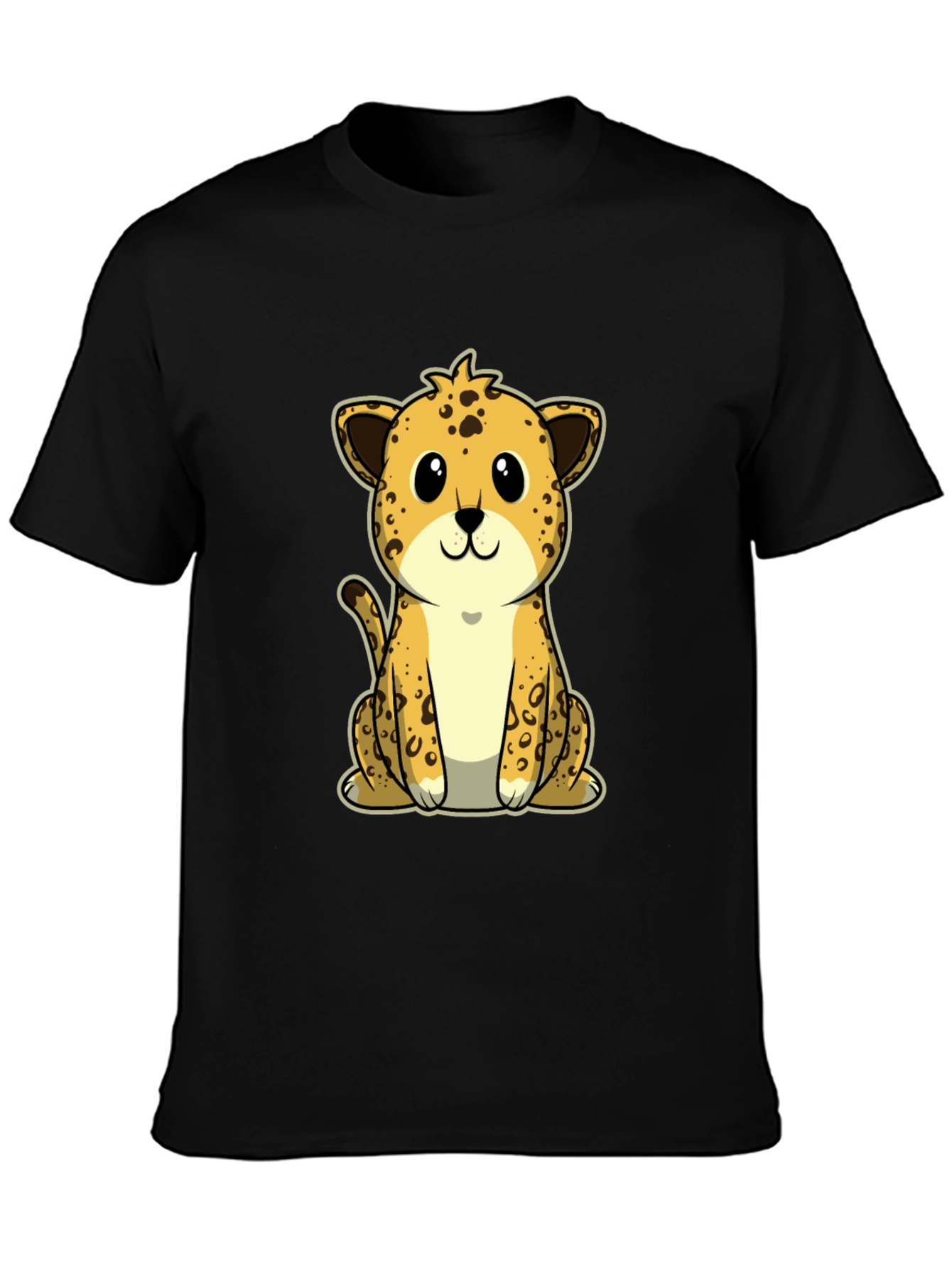 Cute Cartoon Leopard Graphic Tee - Black