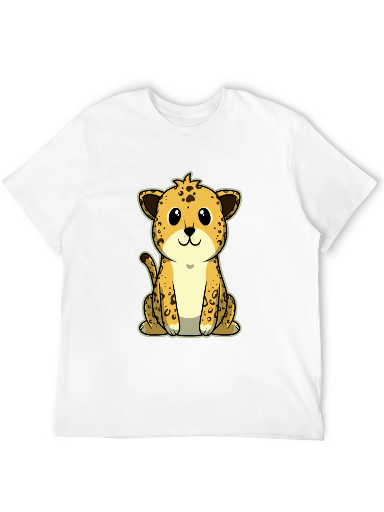 Cute Cartoon Leopard Graphic Tee - Black