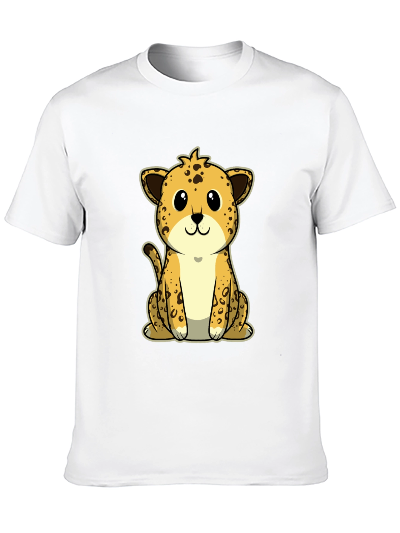 Cute Cartoon Leopard Graphic Tee - Black