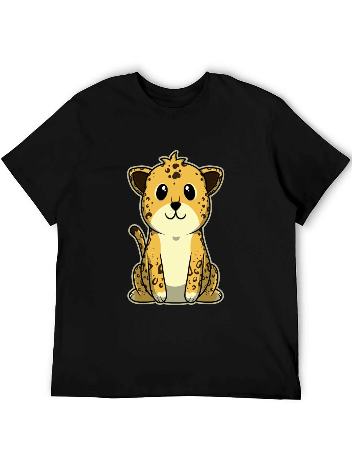 Cute Cartoon Leopard Graphic Tee - Black