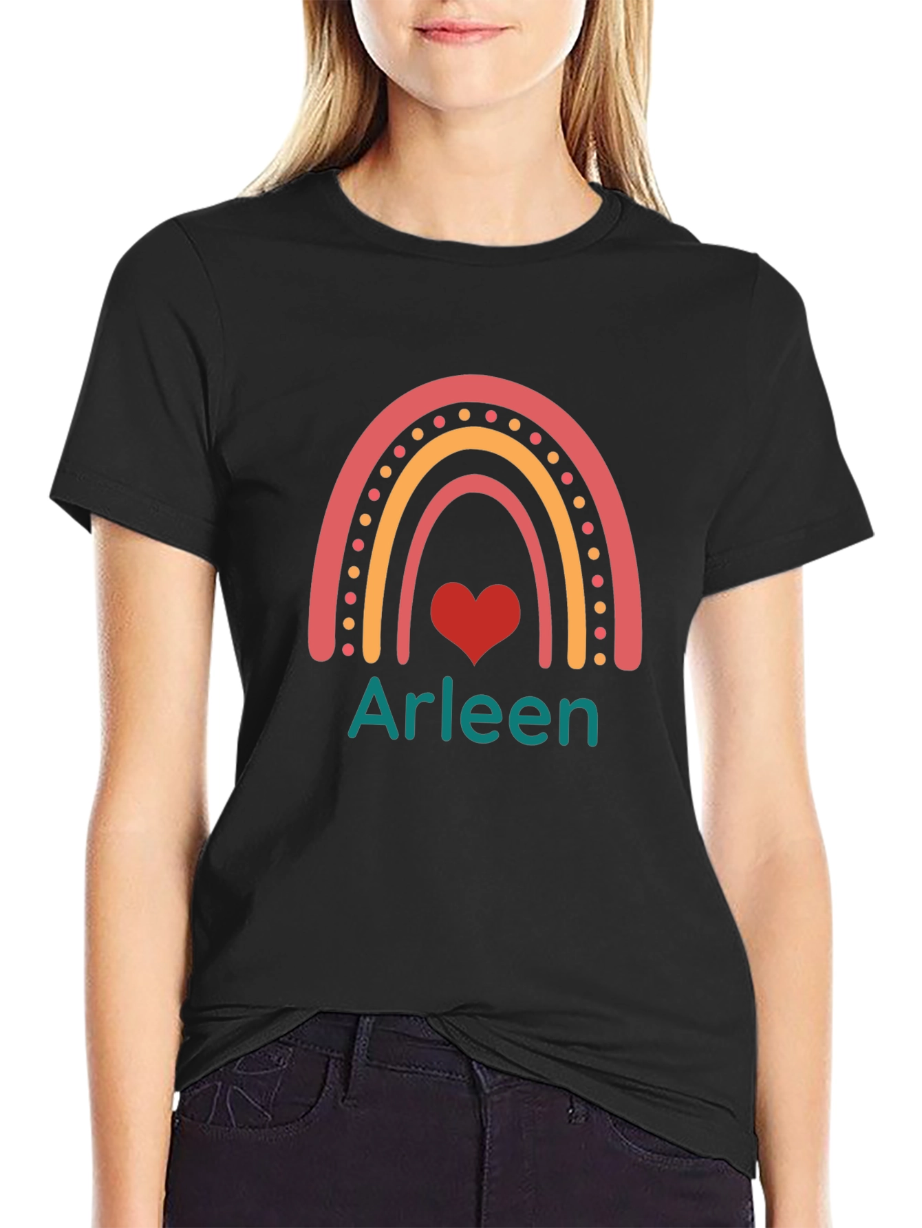Arleen Rainbow Heart T-Shirt - Black