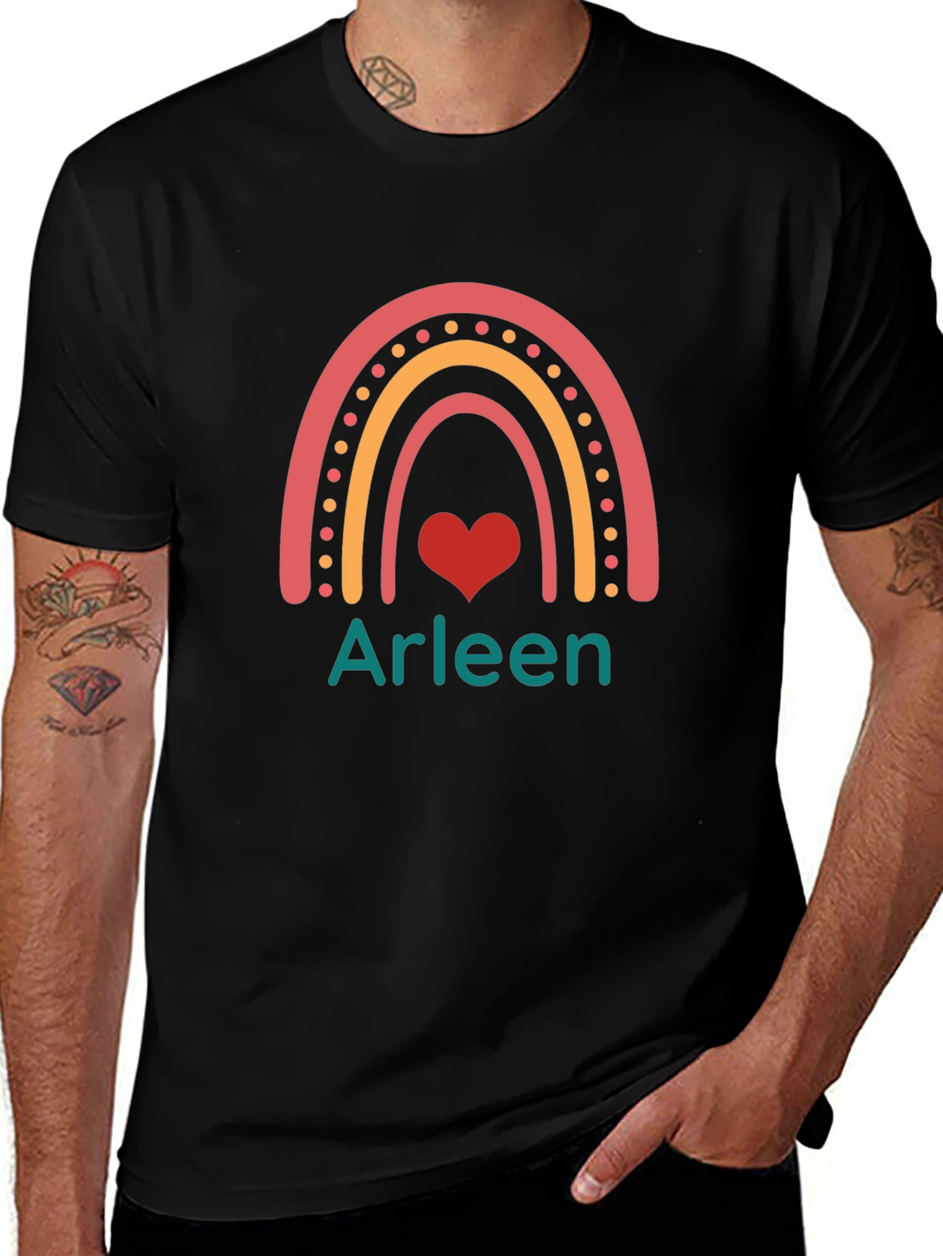 Arleen Rainbow Heart T-Shirt - Black