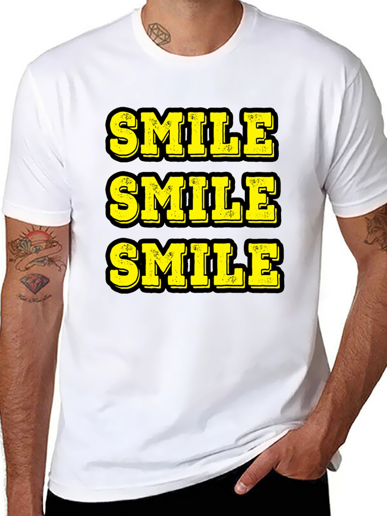 Triple Smile Graphic Tee - Black Cotton T-Shirt