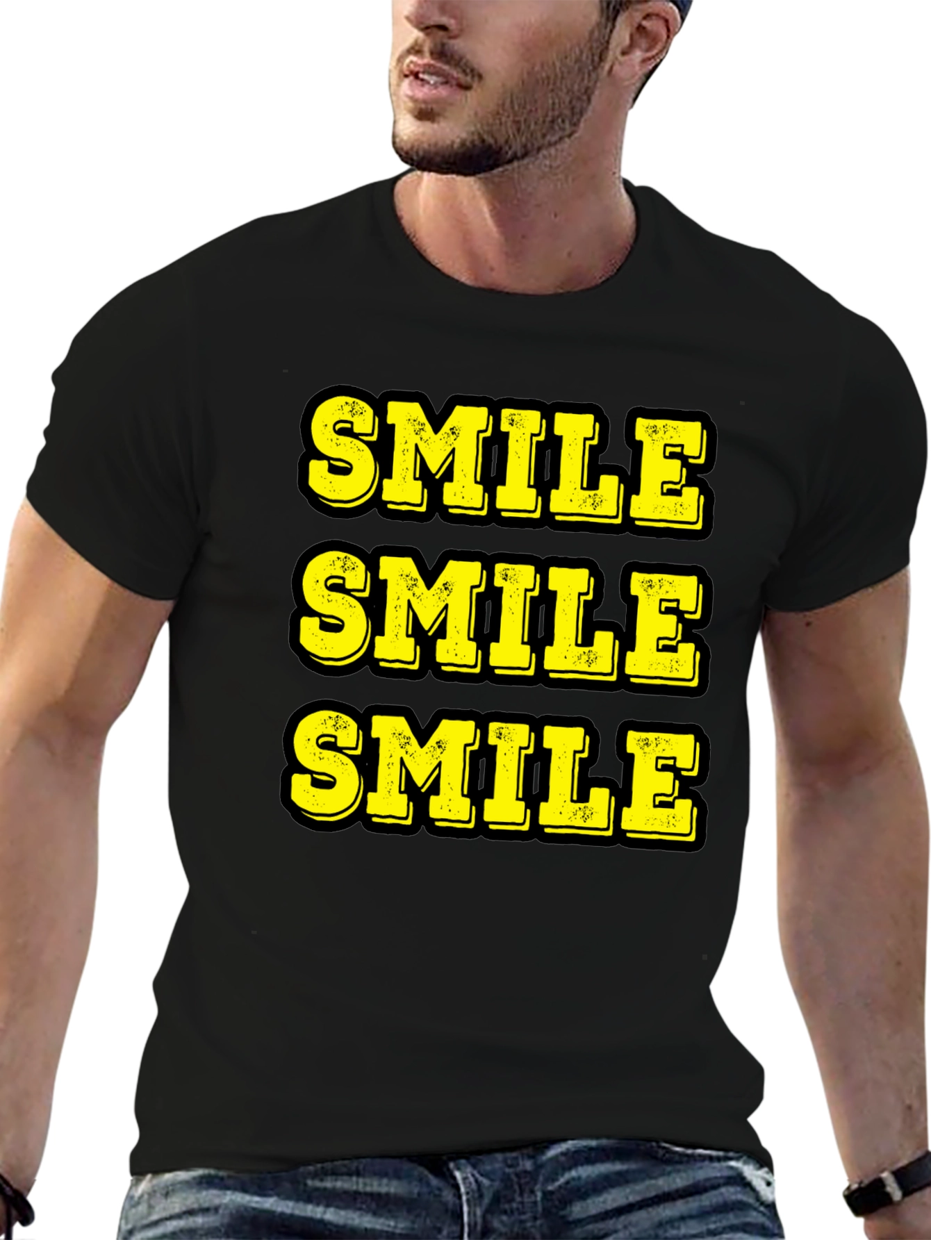 Triple Smile Graphic Tee - Black Cotton T-Shirt