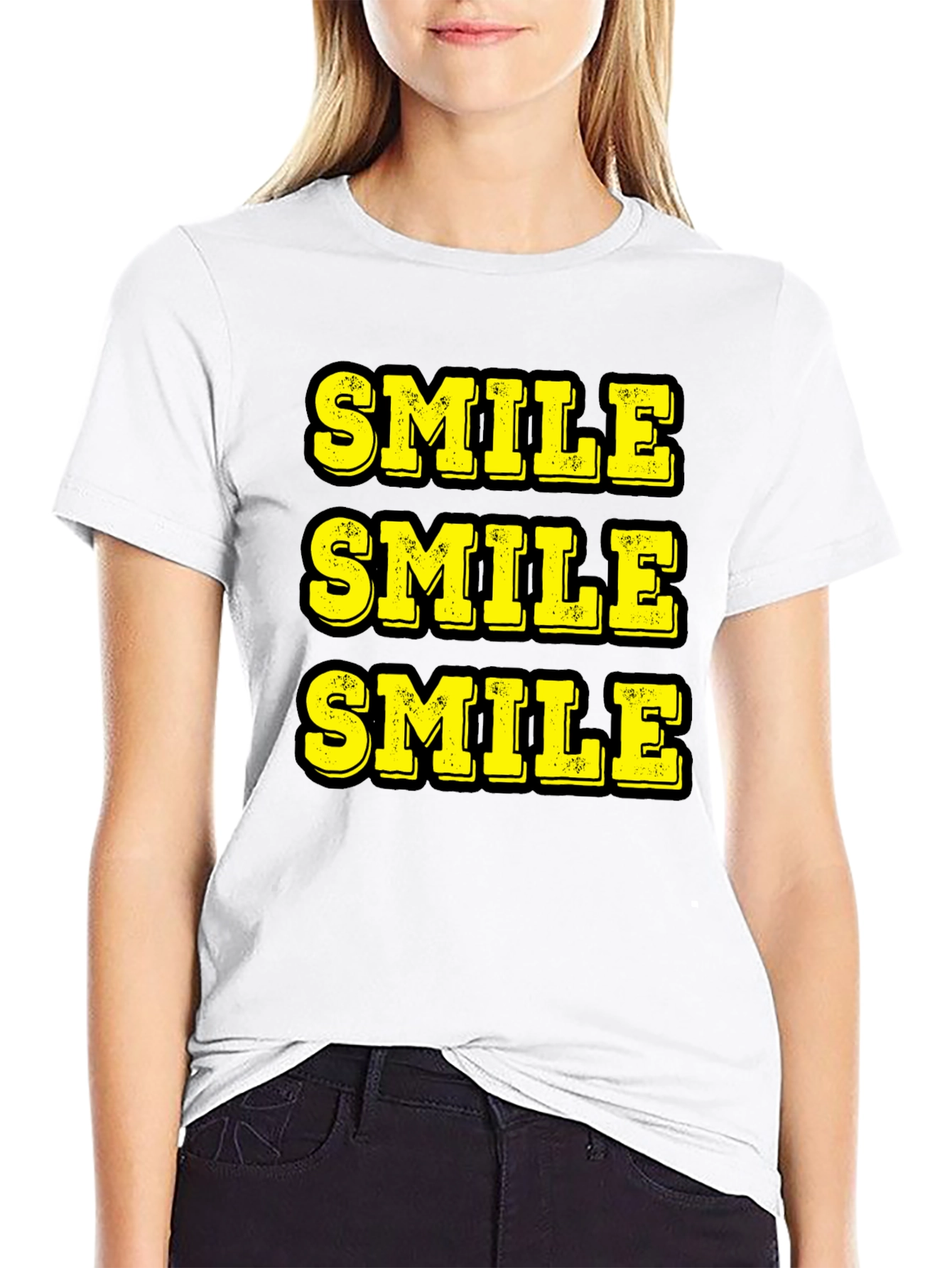 Triple Smile Graphic Tee - Black Cotton T-Shirt