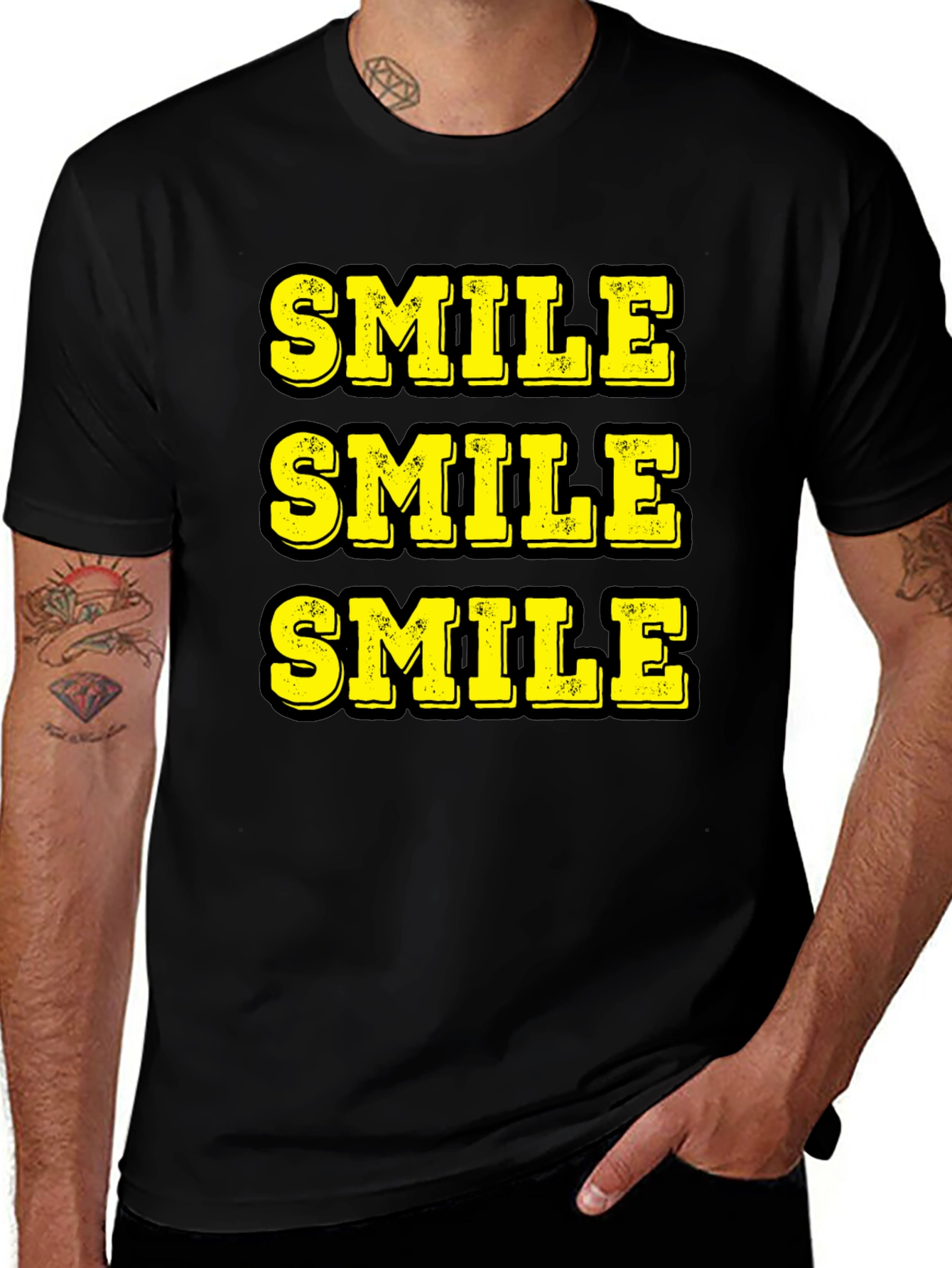 Triple Smile Graphic Tee - Black Cotton T-Shirt