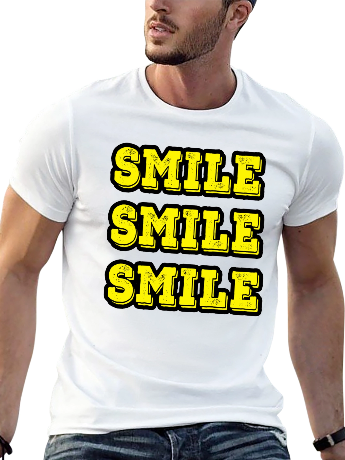 Triple Smile Graphic Tee - Black Cotton T-Shirt