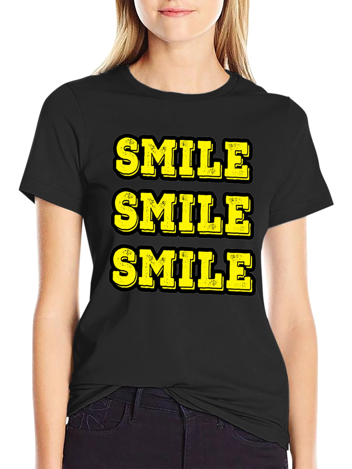 Triple Smile Graphic Tee - Black Cotton T-Shirt