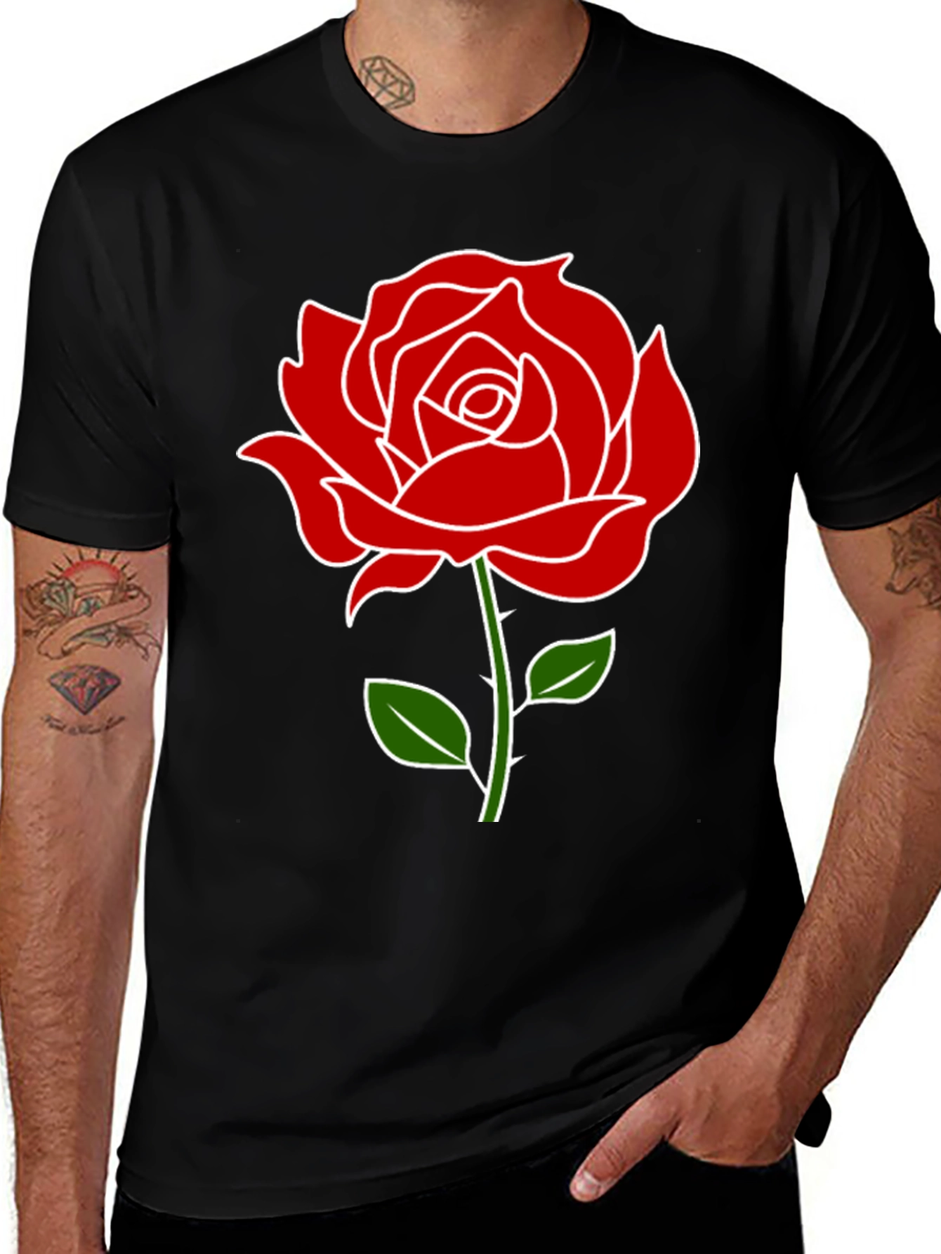 Rose Graphic Tee - Black Casual T-Shirt
