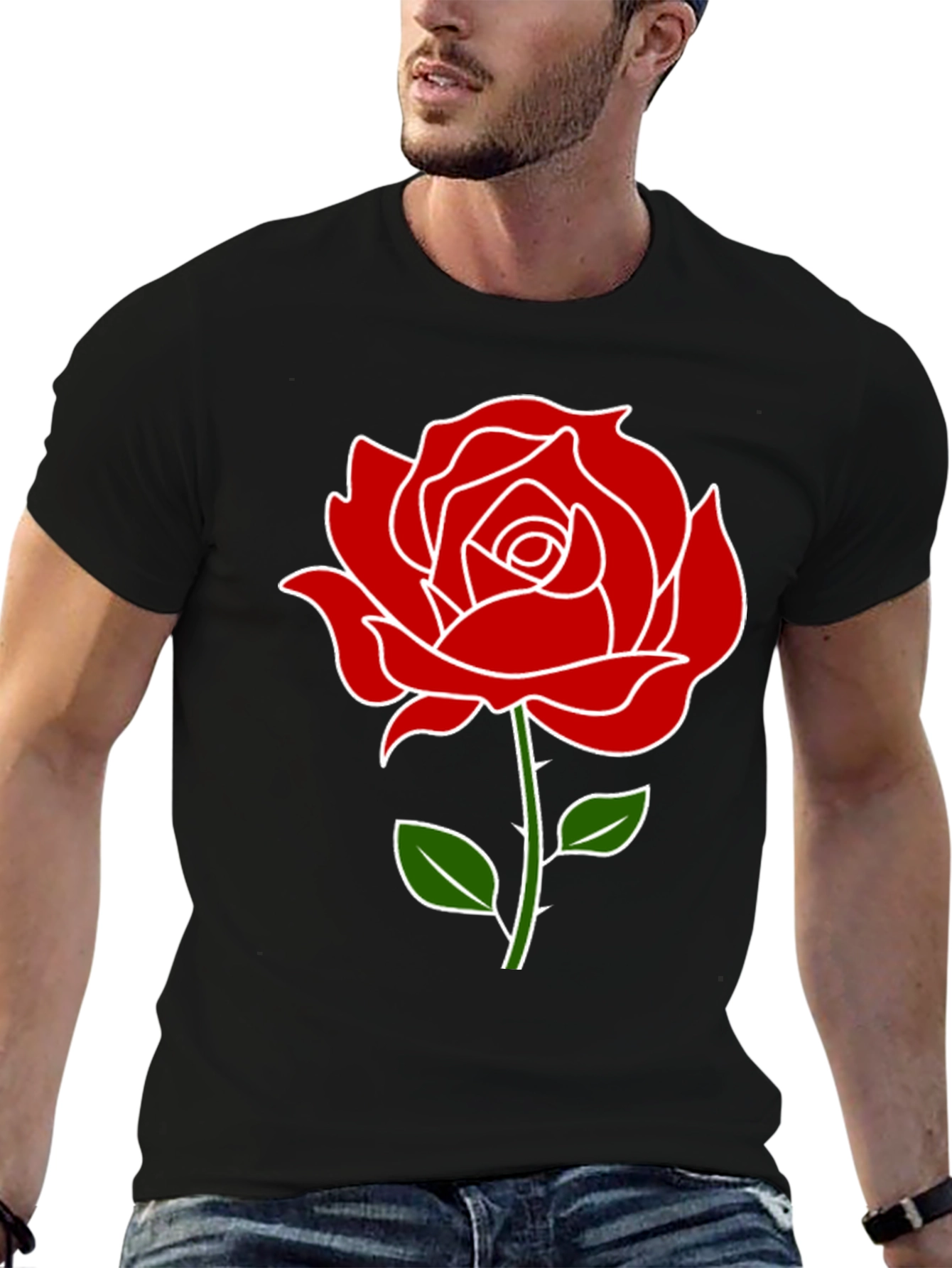 Rose Graphic Tee - Black Casual T-Shirt