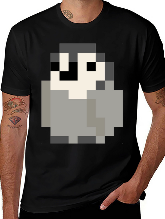 Pixel Art Penguin Graphic Tee - Black