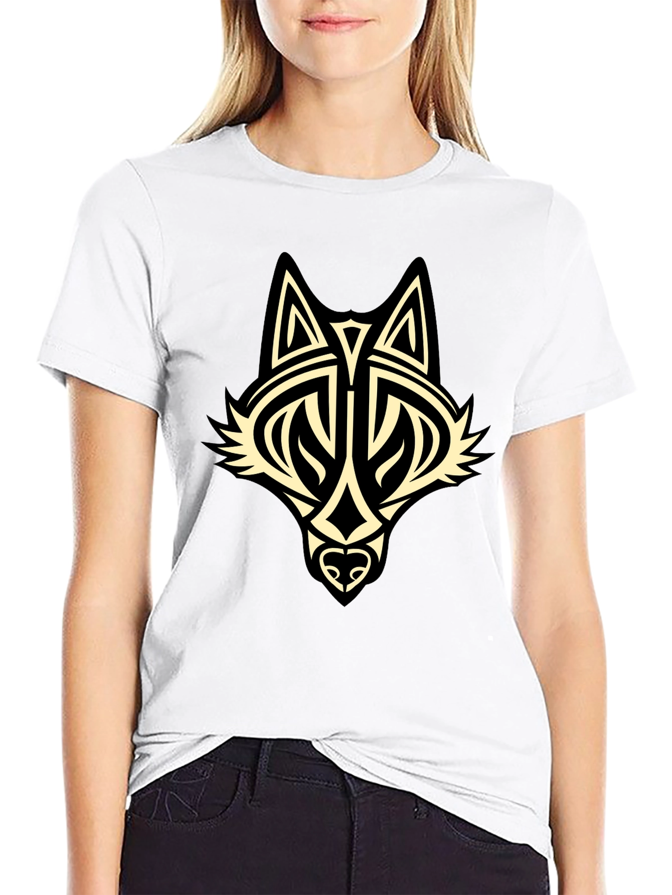 Tribal Wolf Graphic Black T-Shirt