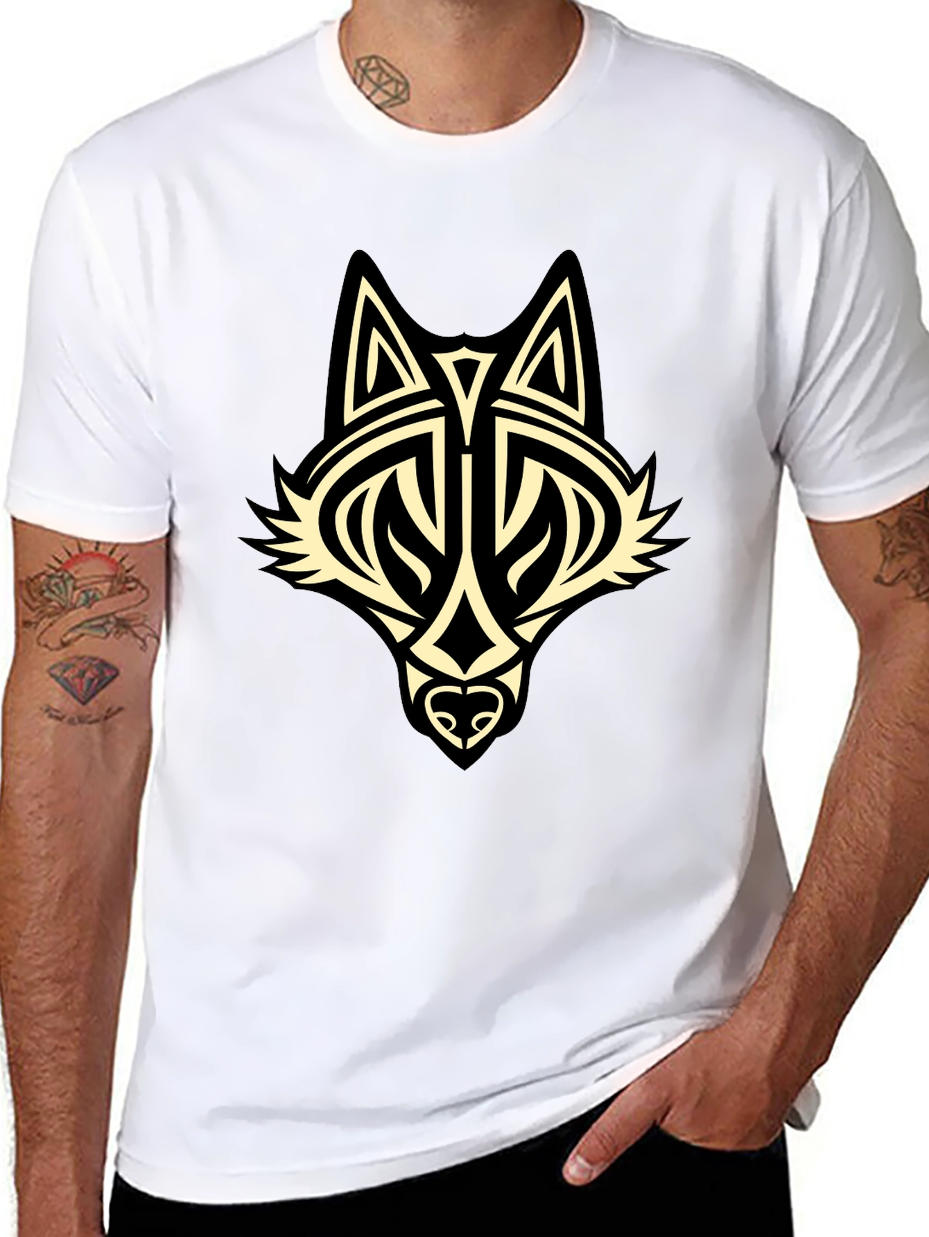 Tribal Wolf Graphic Black T-Shirt