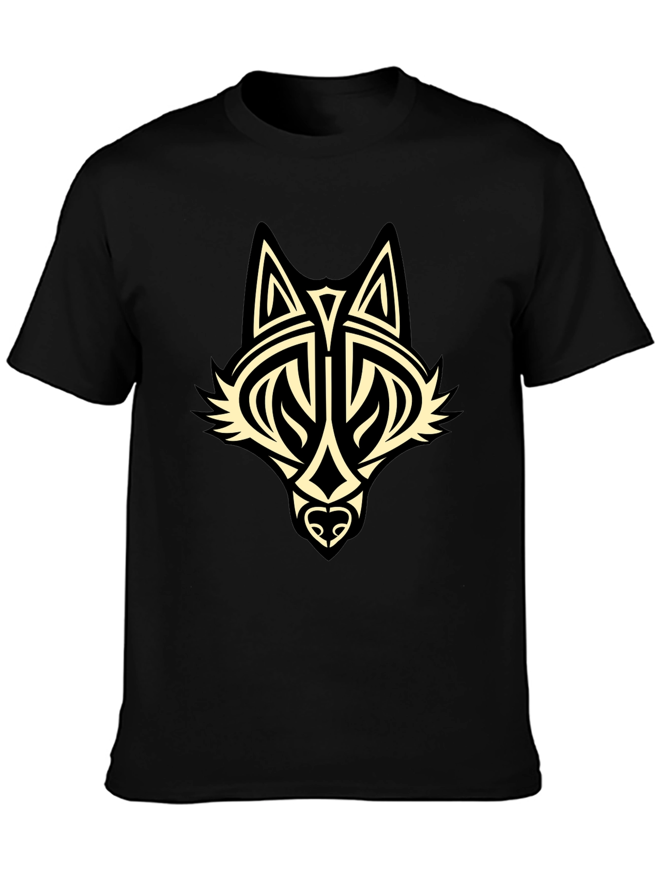 Tribal Wolf Graphic Black T-Shirt