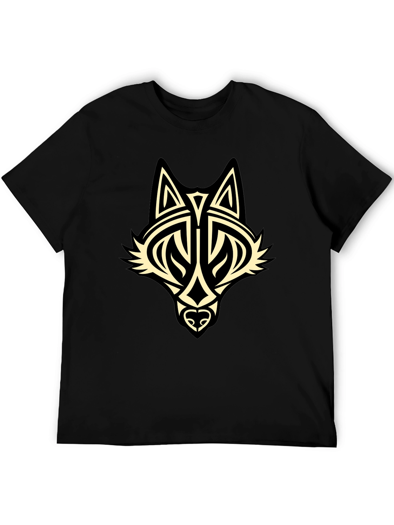 Tribal Wolf Graphic Black T-Shirt