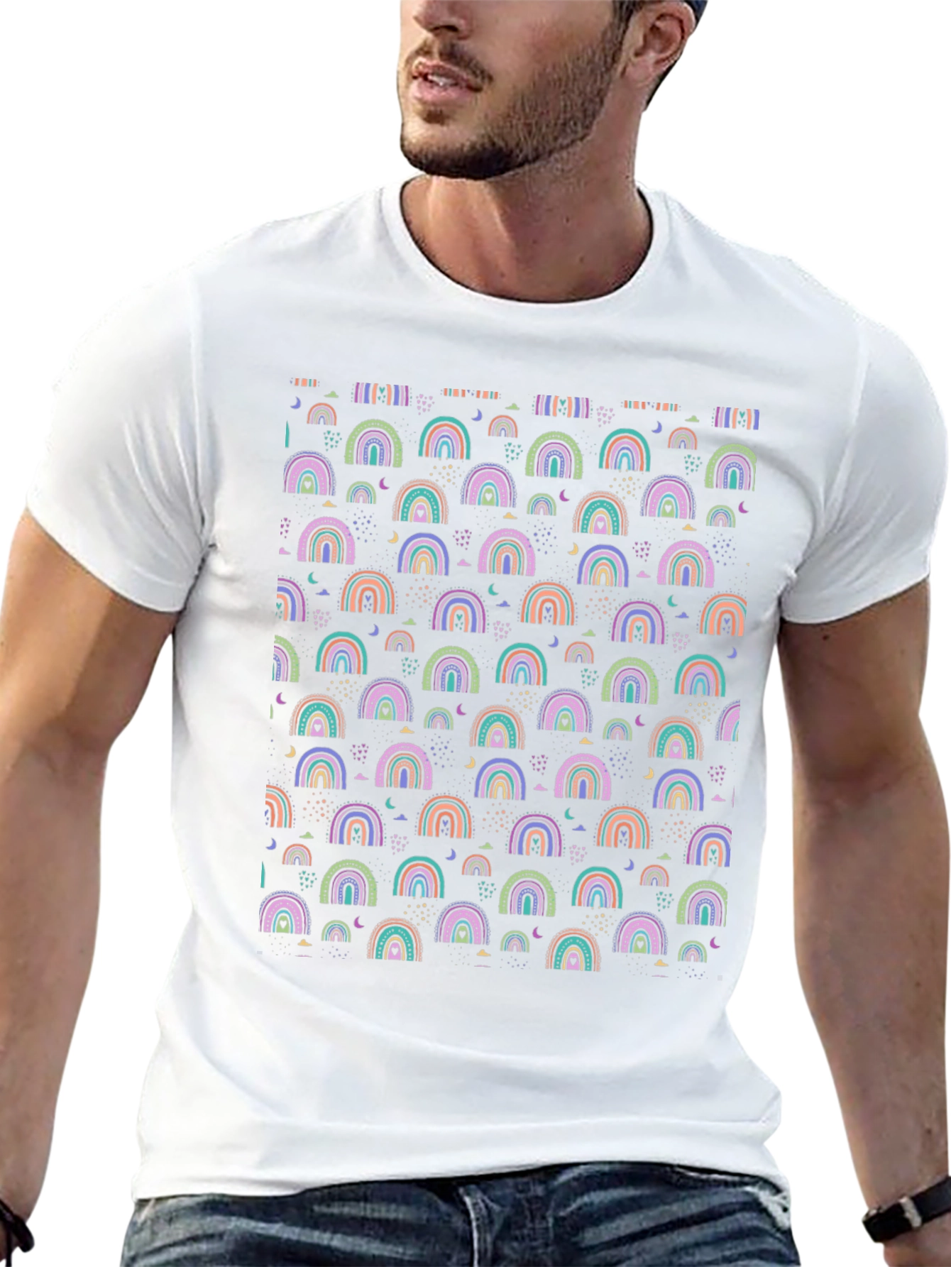 Rainbow Pattern Black T-Shirt