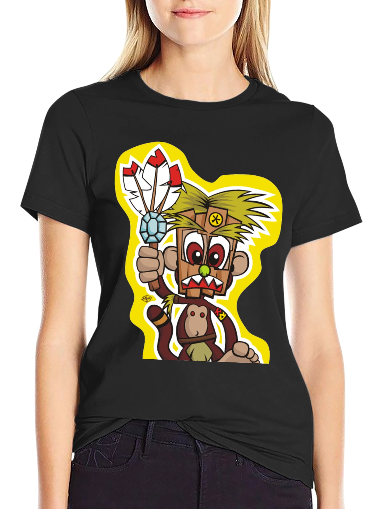 Cartoon Monkey T-Shirt - Black Graphic Tee