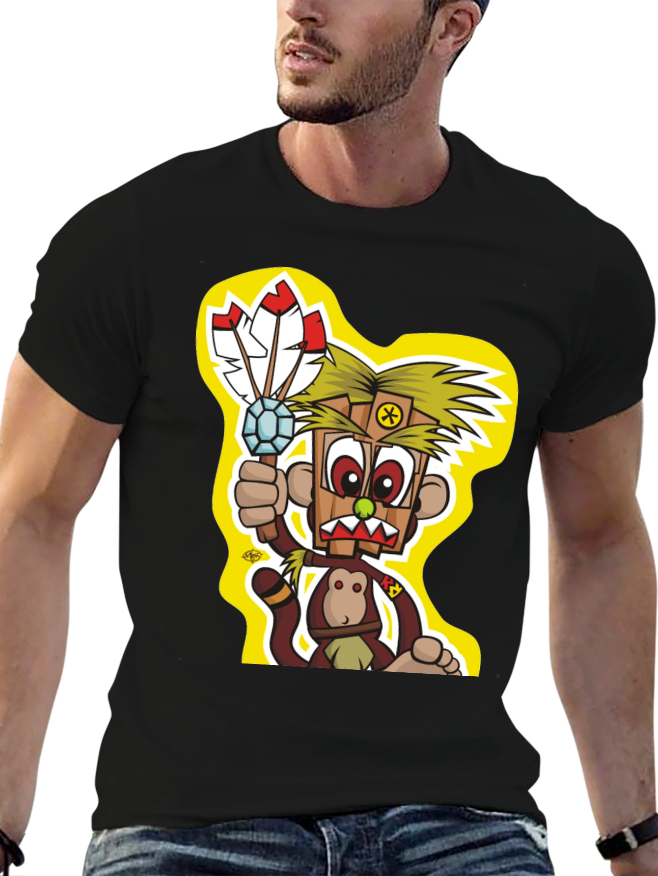 Cartoon Monkey T-Shirt - Black Graphic Tee