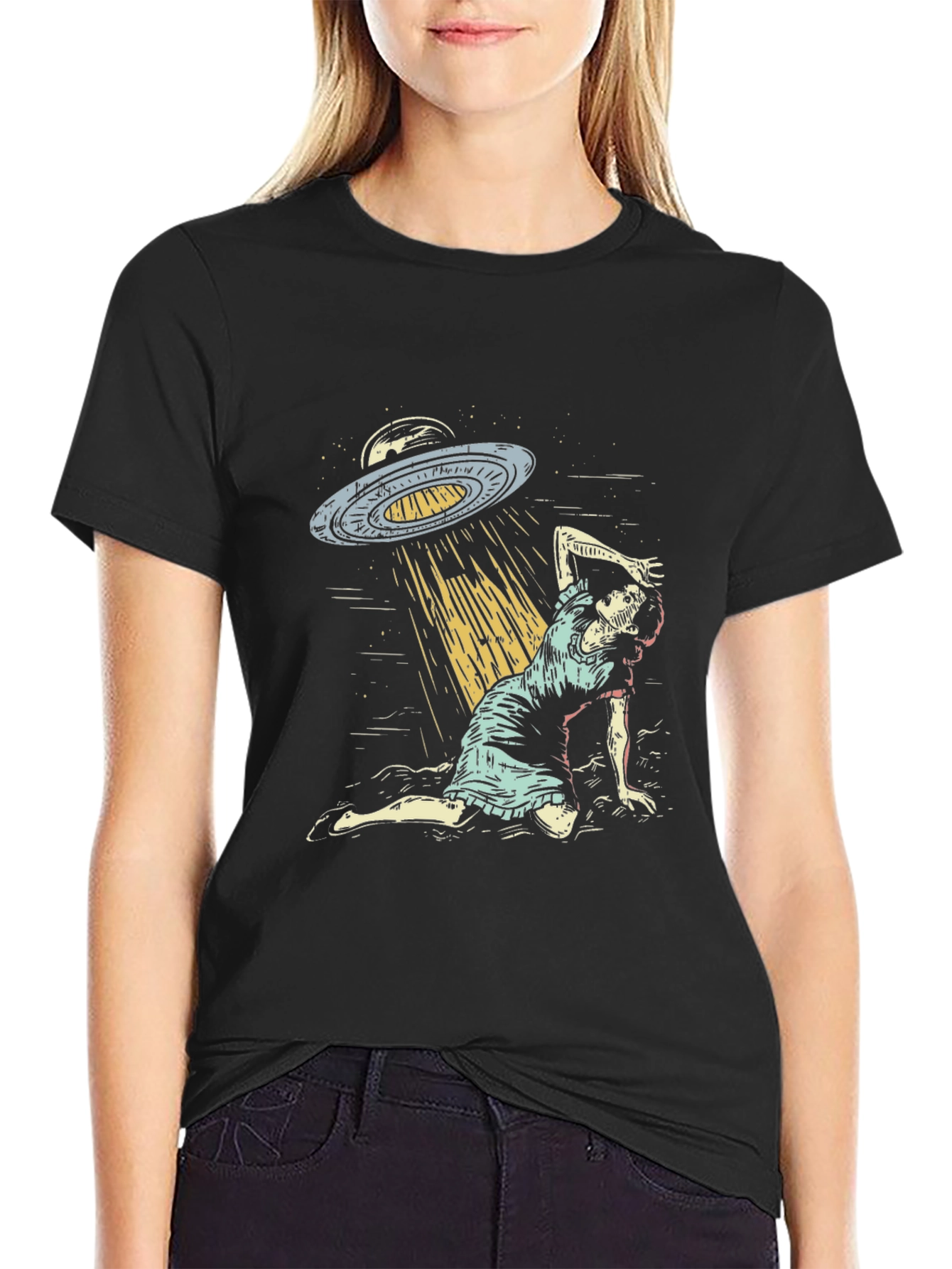 UFO Abduction Graphic T-Shirt - Black