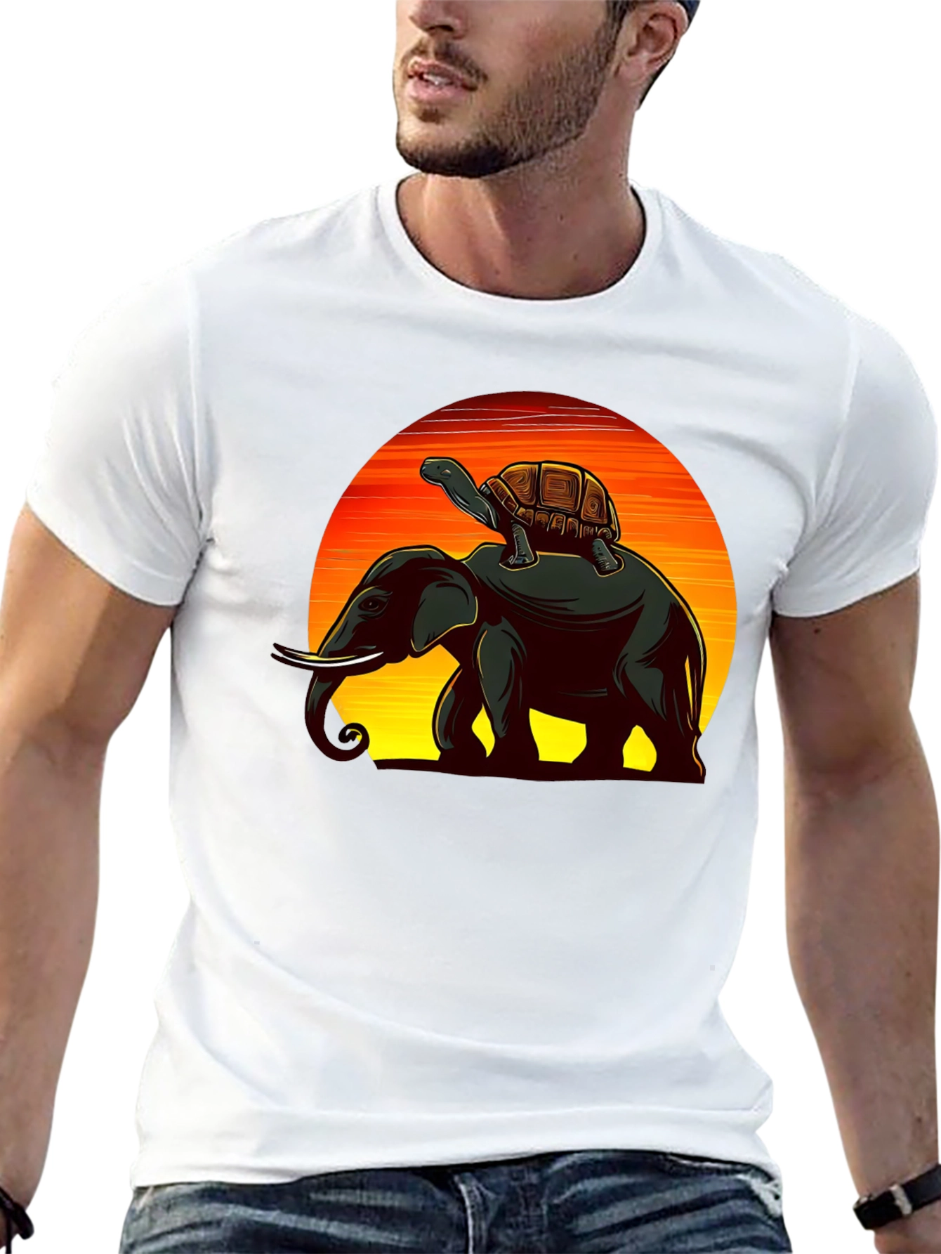 Elephant & Turtle Graphic Black T-Shirt
