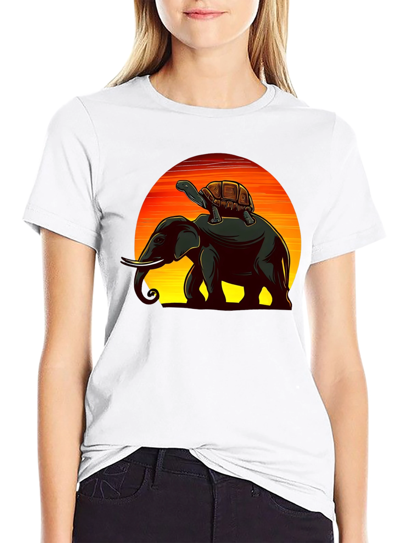 Elephant & Turtle Graphic Black T-Shirt