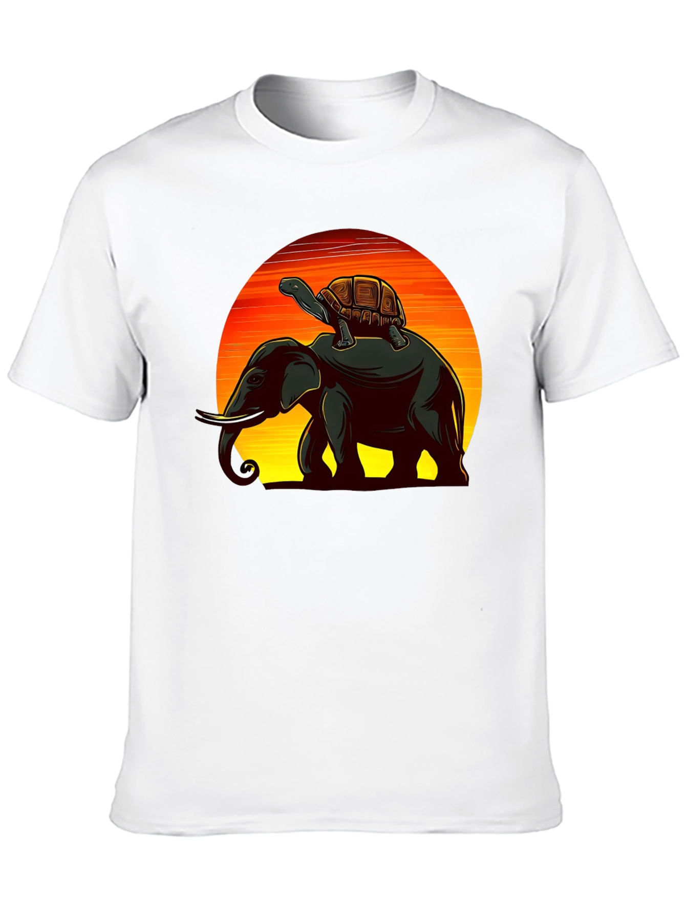 Elephant & Turtle Graphic Black T-Shirt