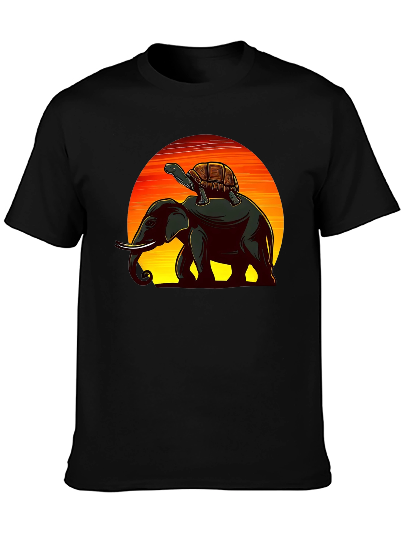 Elephant & Turtle Graphic Black T-Shirt