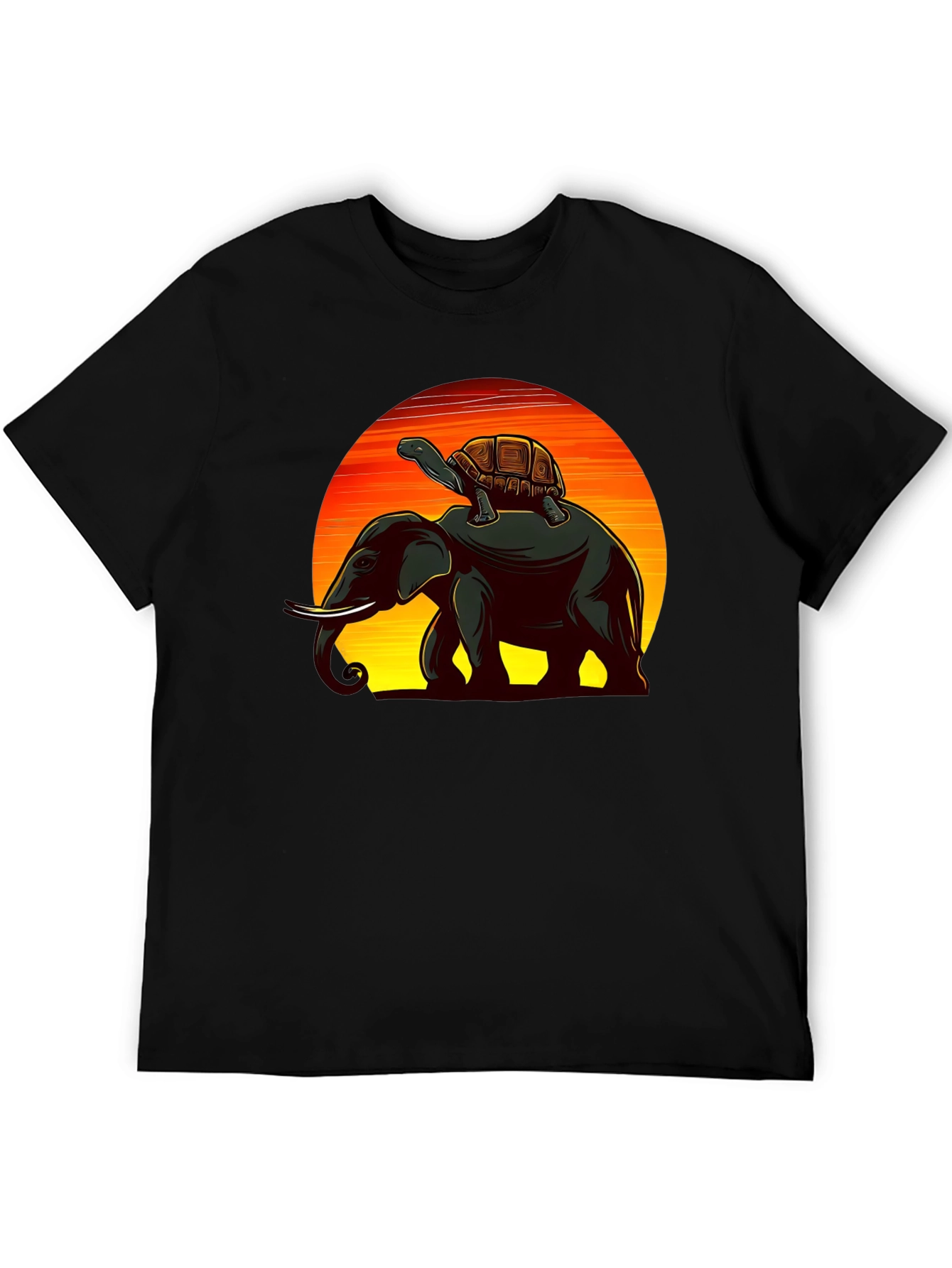 Elephant & Turtle Graphic Black T-Shirt