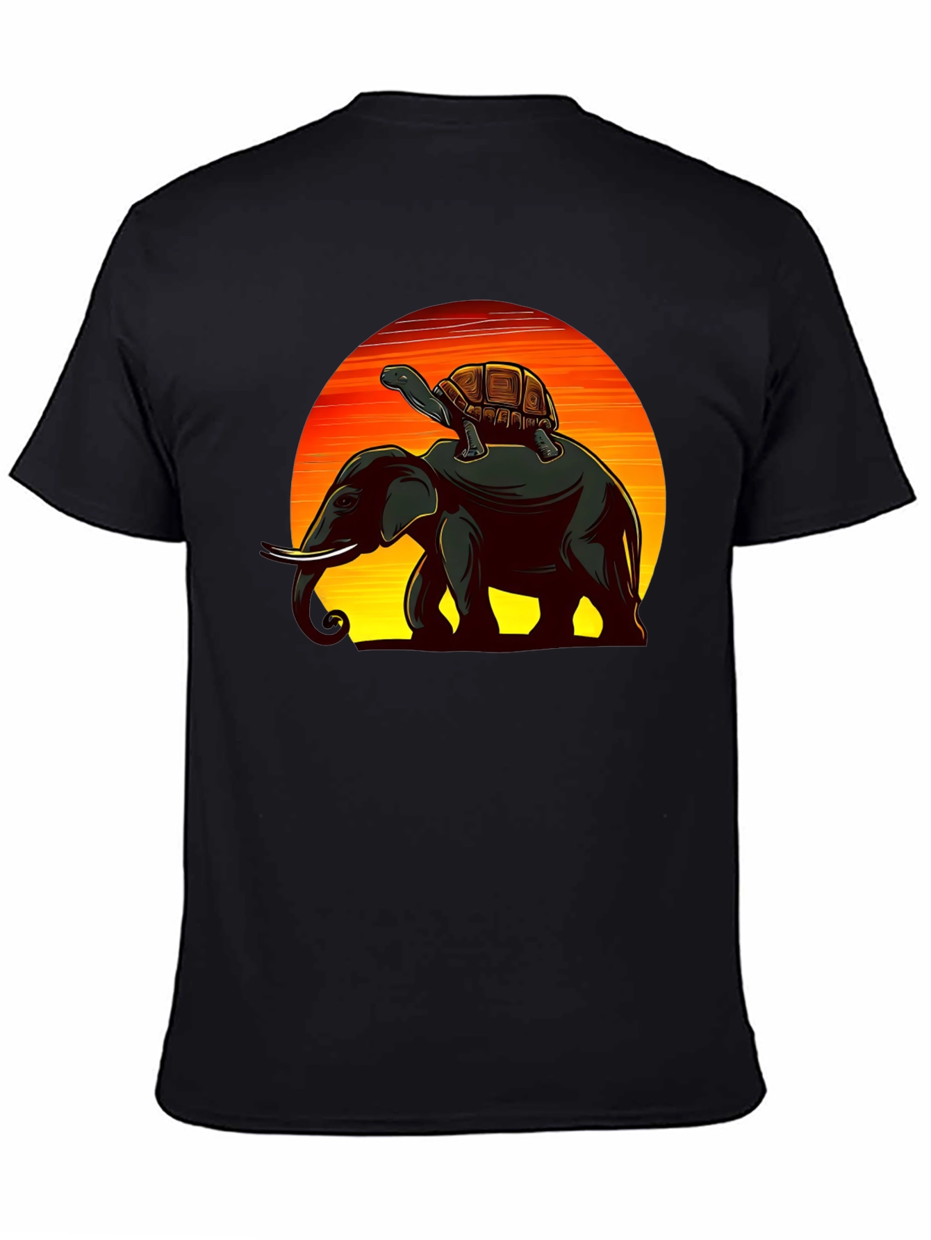Elephant & Turtle Graphic Black T-Shirt