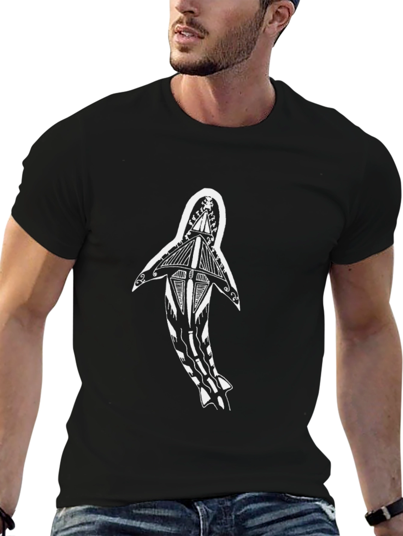 Tribal Shark Graphic Tee - Black Casual Shirt