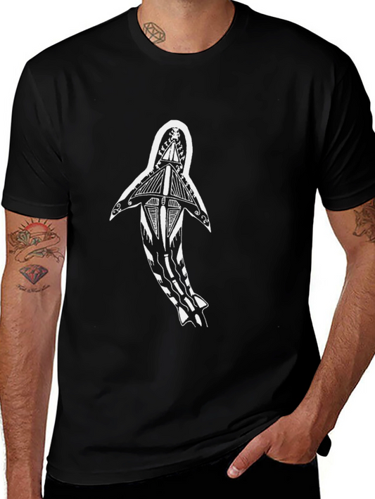 Tribal Shark Graphic Tee - Black Casual Shirt