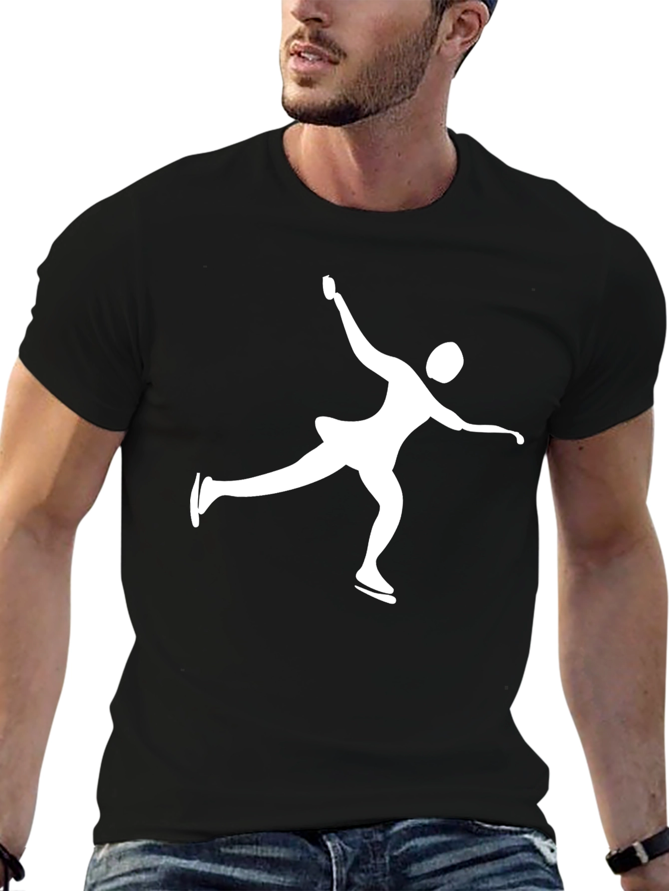 Ice Skating Graphic Tee - Black Cotton Shirt