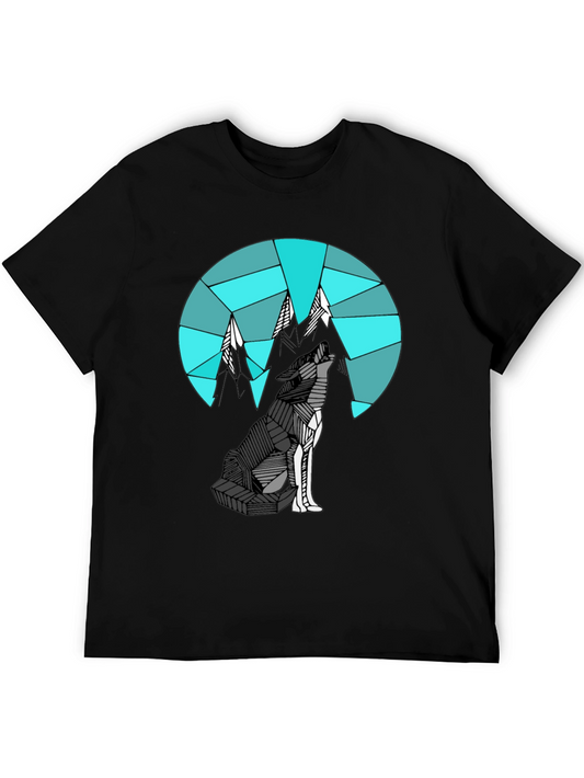 Geometric Wolf & Mountain Graphic Tee