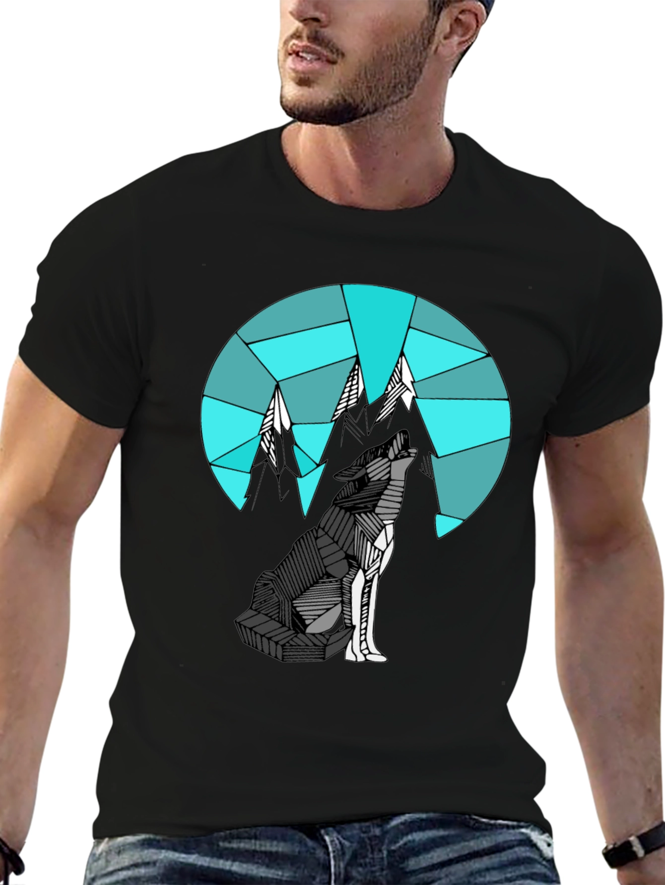 Geometric Wolf & Mountain Graphic Tee