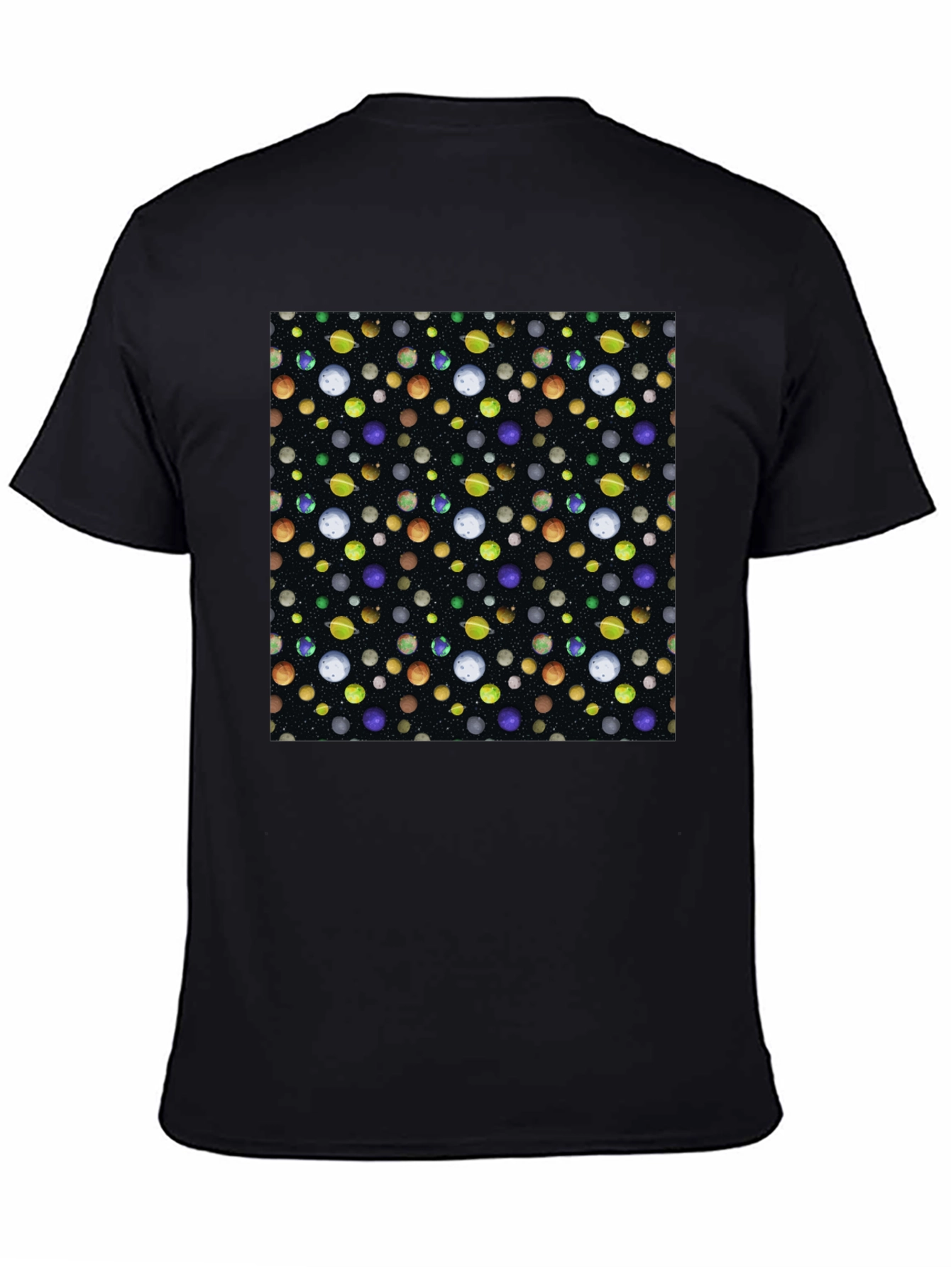 Planets Pattern Black Cotton T-Shirt