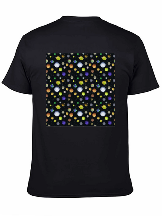 Planets Pattern Black Cotton T-Shirt