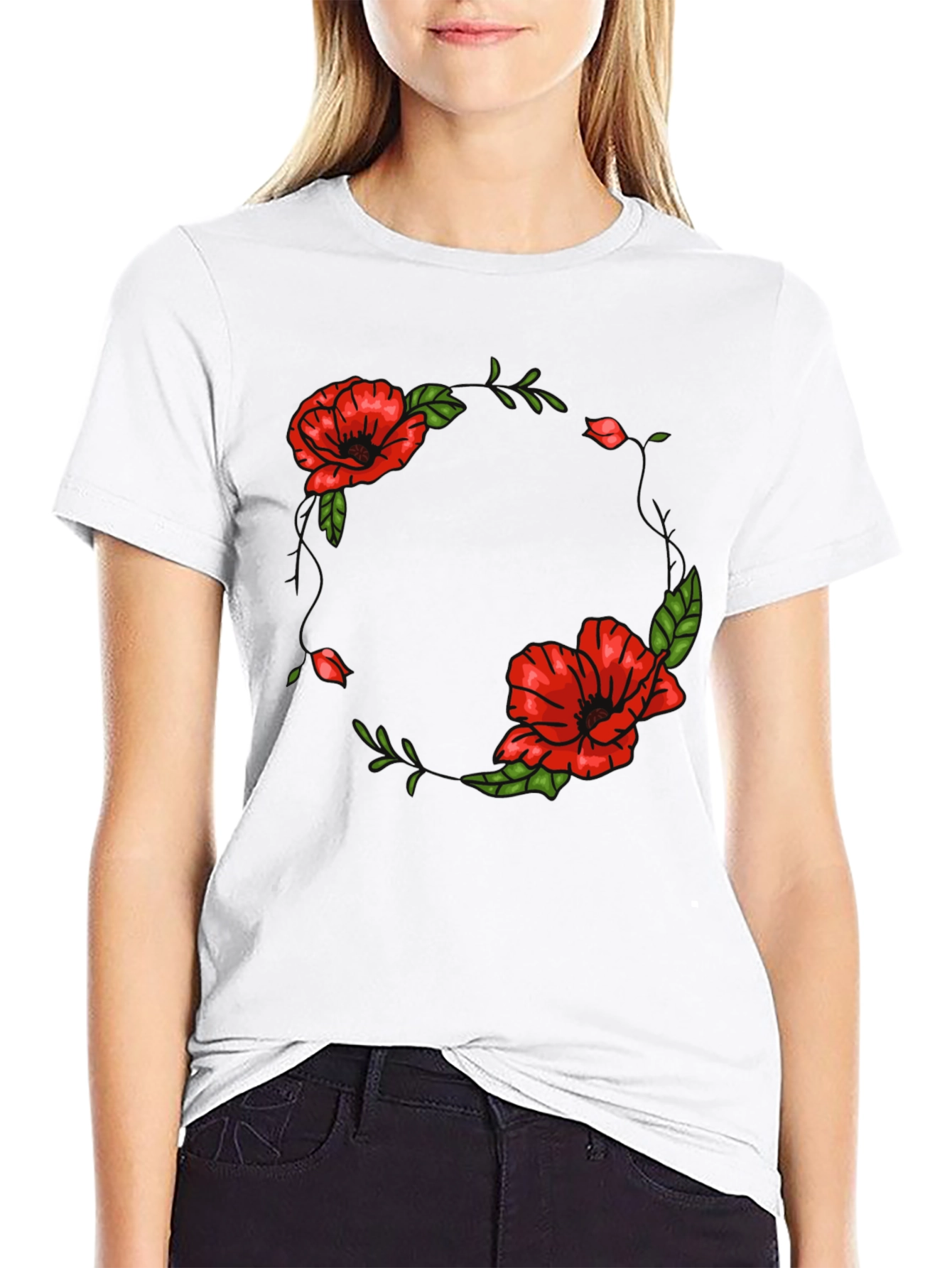 Floral Poppy Graphic Black T-Shirt