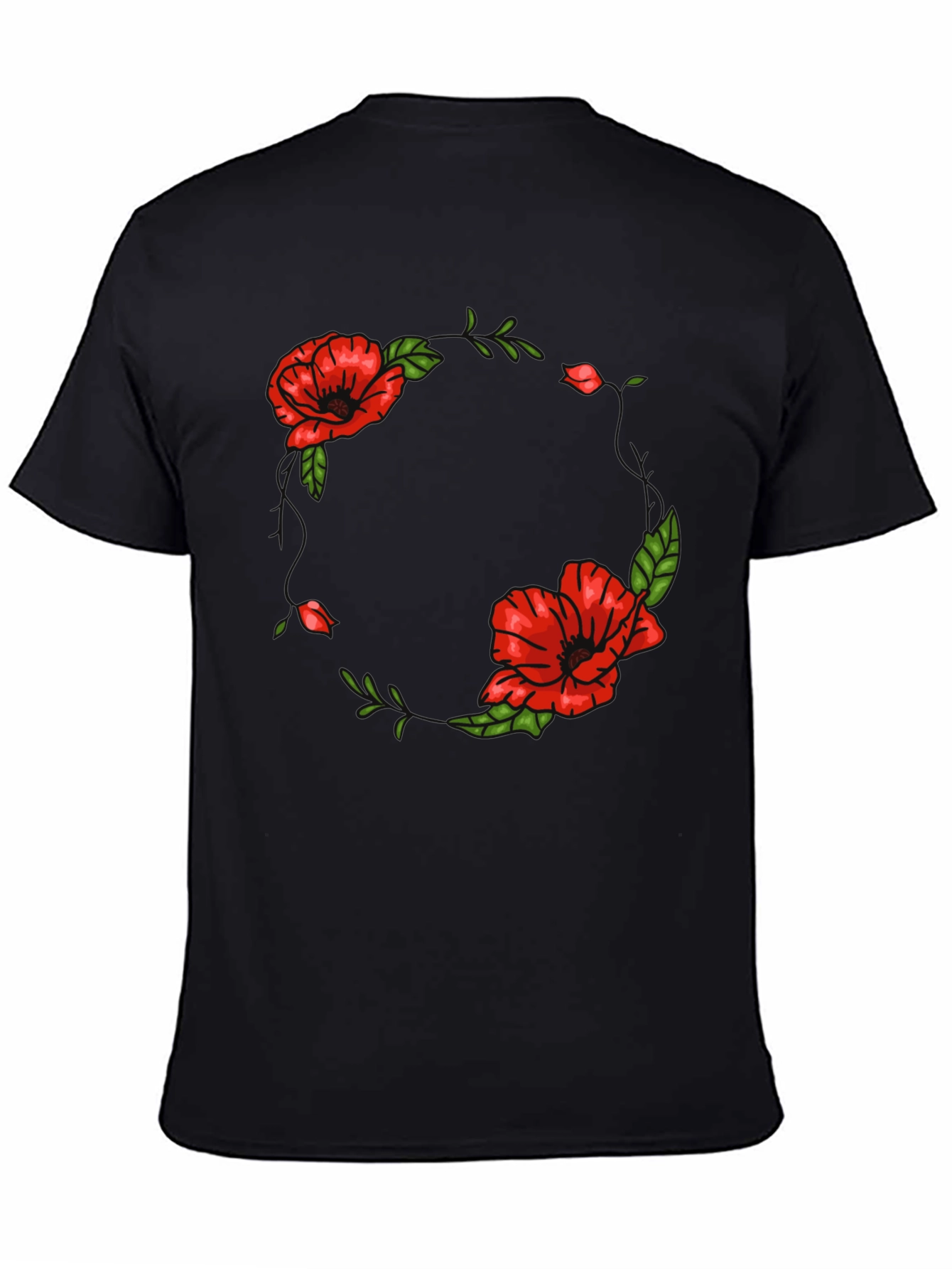 Floral Poppy Graphic Black T-Shirt