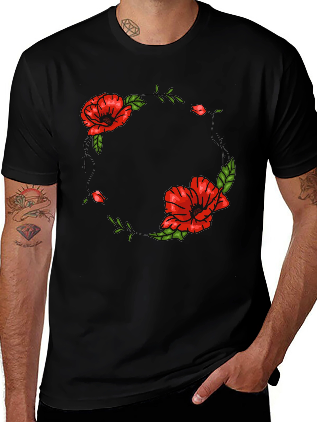Floral Poppy Graphic Black T-Shirt