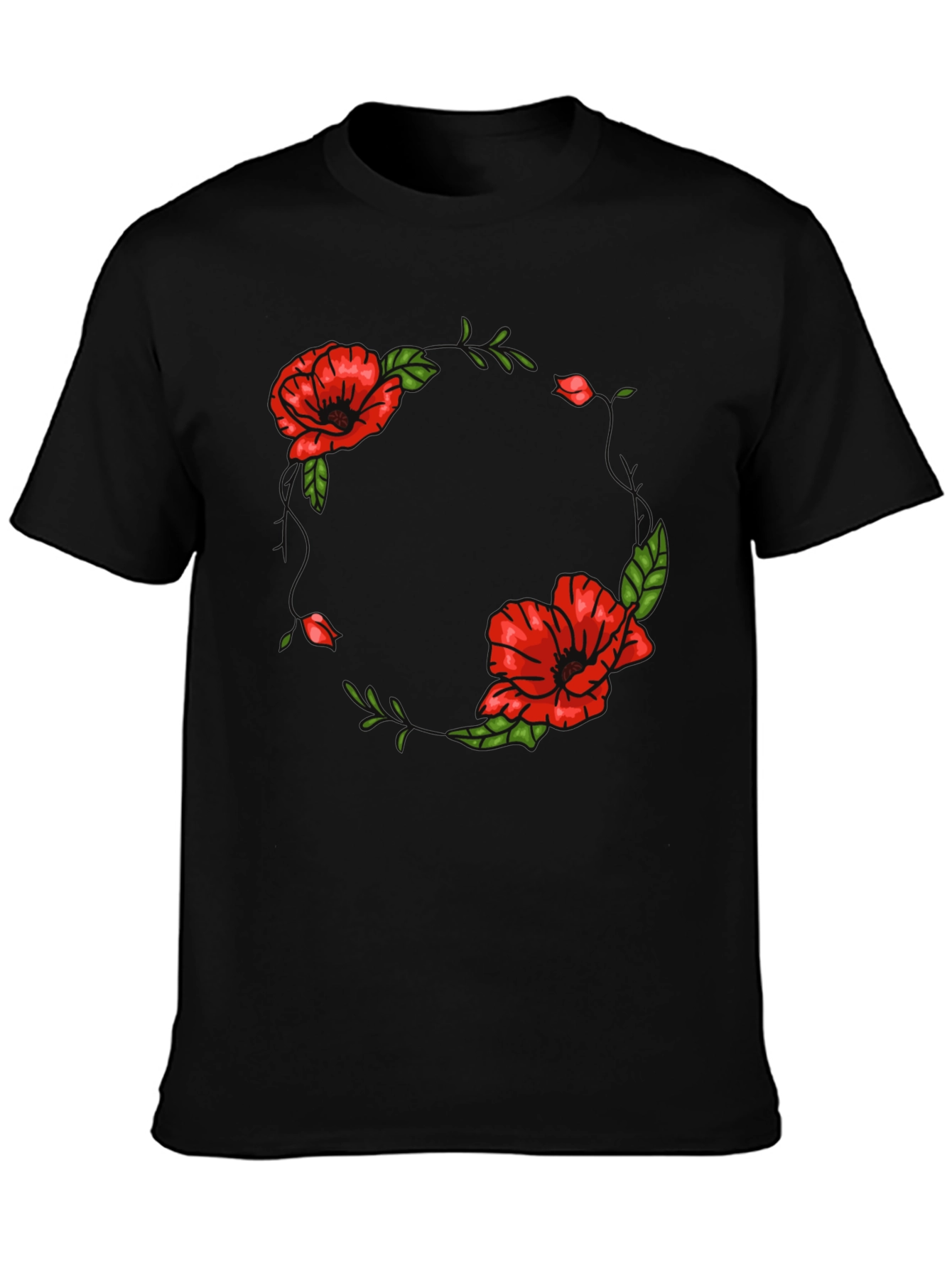 Floral Poppy Graphic Black T-Shirt