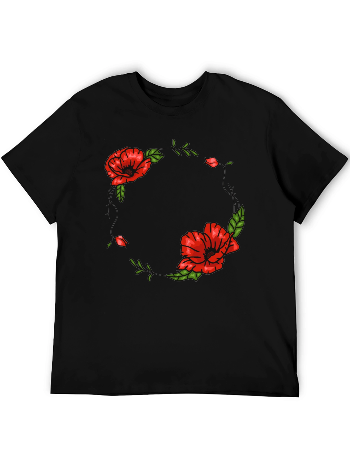 Floral Poppy Graphic Black T-Shirt