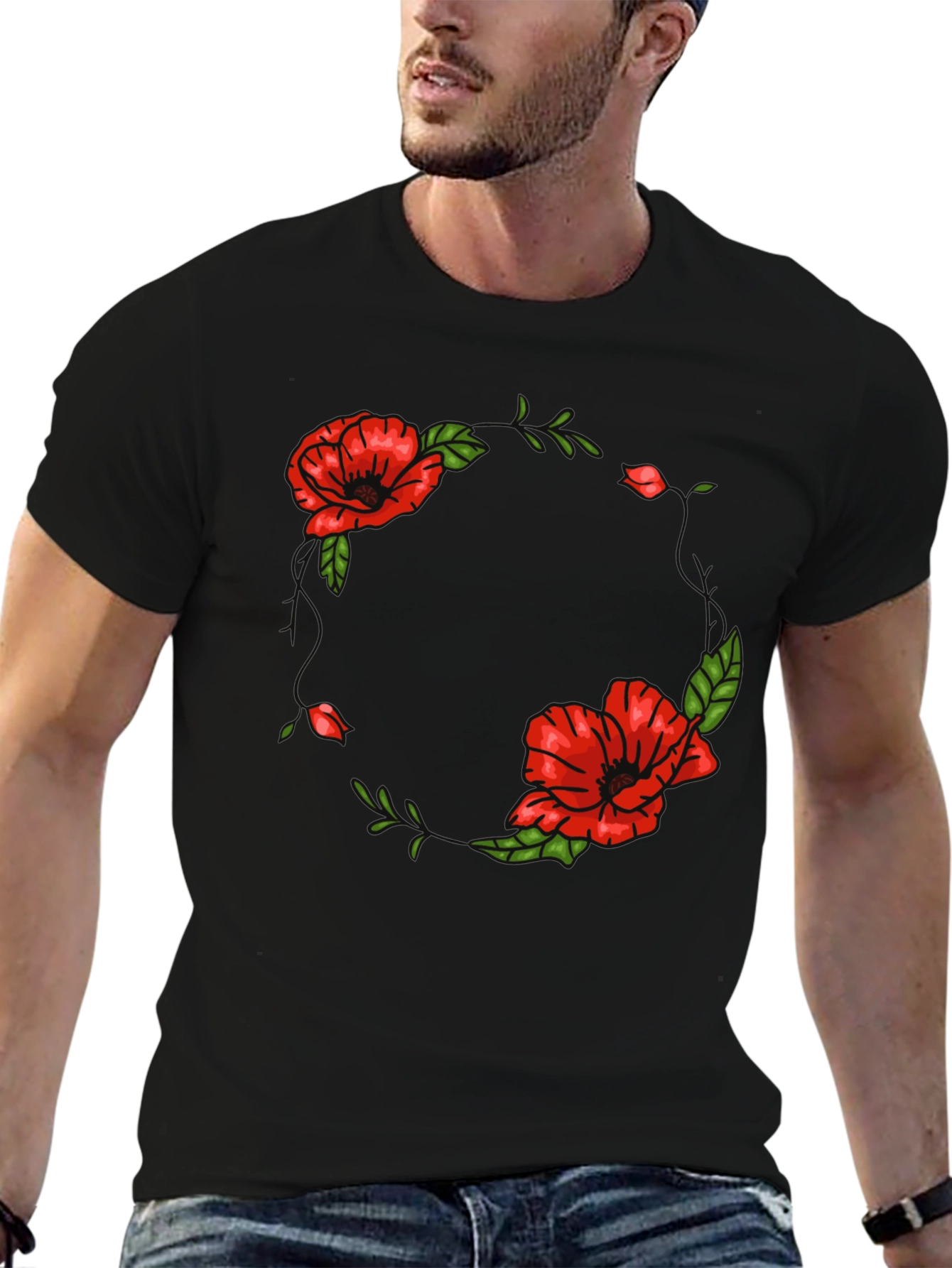 Floral Poppy Graphic Black T-Shirt