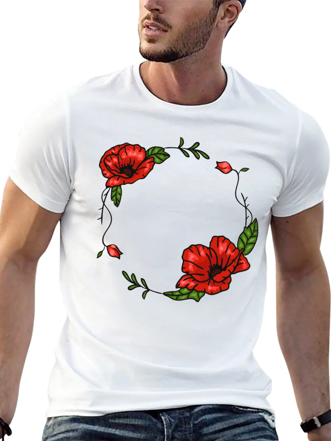 Floral Poppy Graphic Black T-Shirt