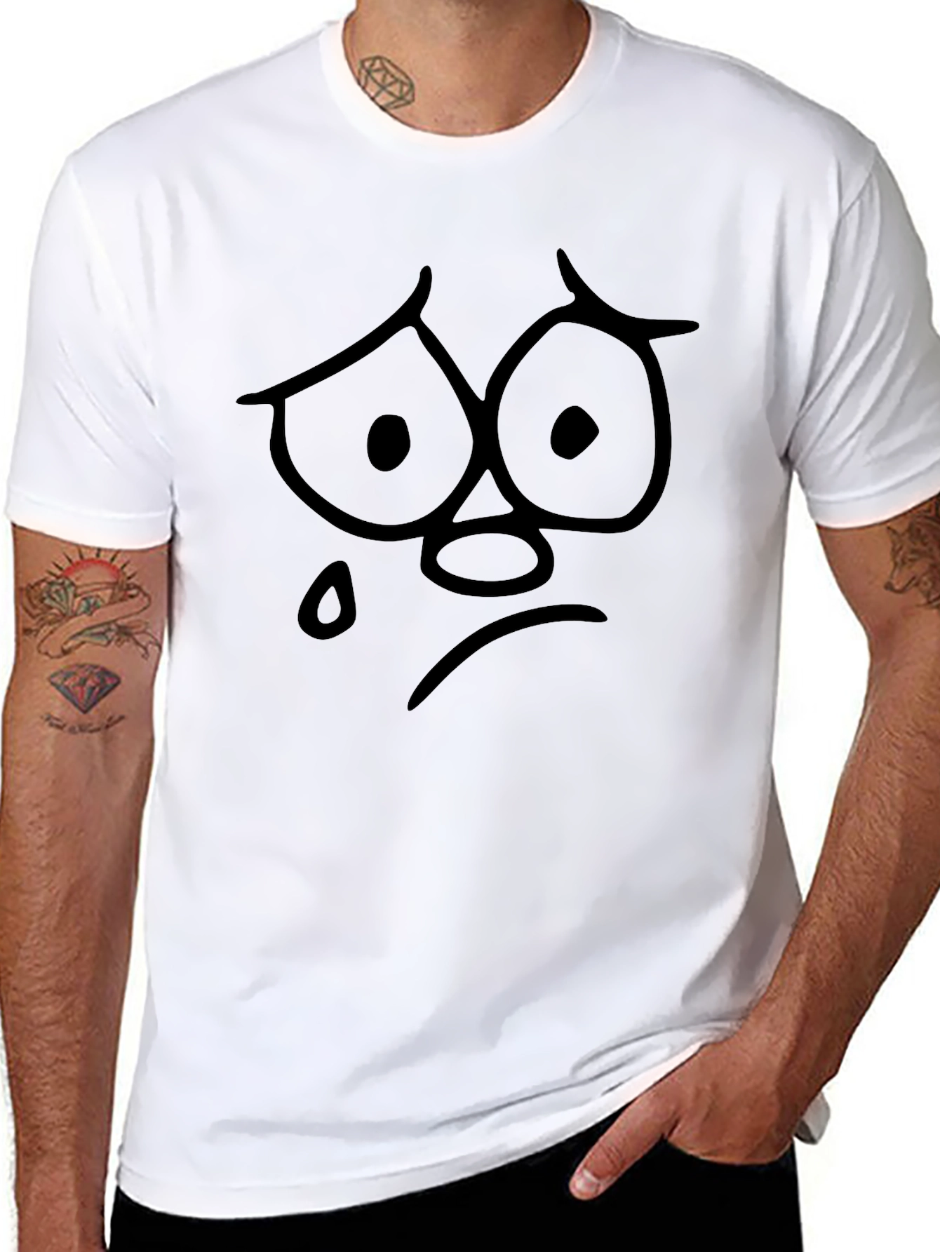 Sad Face Graphic Tee - Black Casual T-Shirt