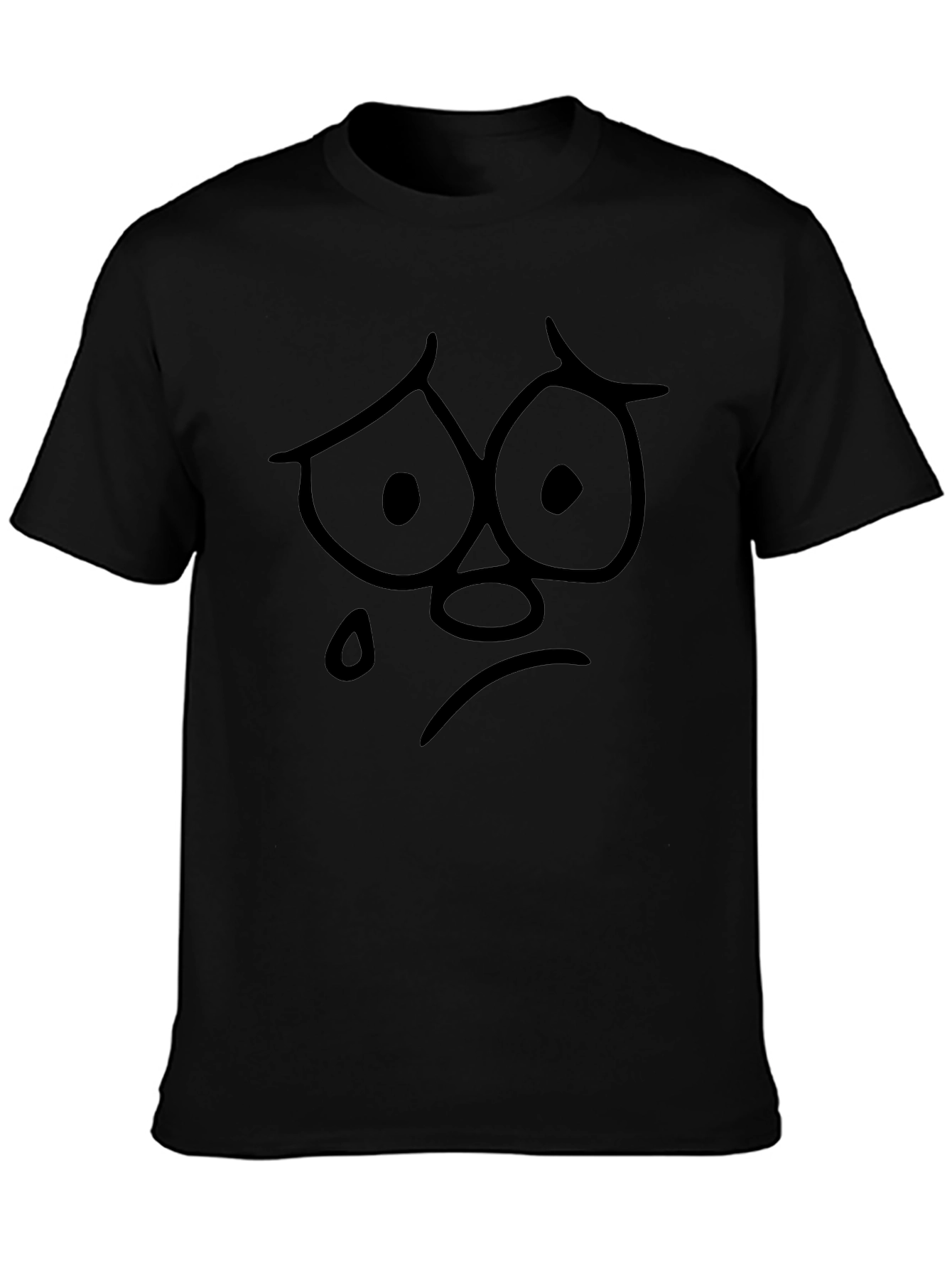 Sad Face Graphic Tee - Black Casual T-Shirt